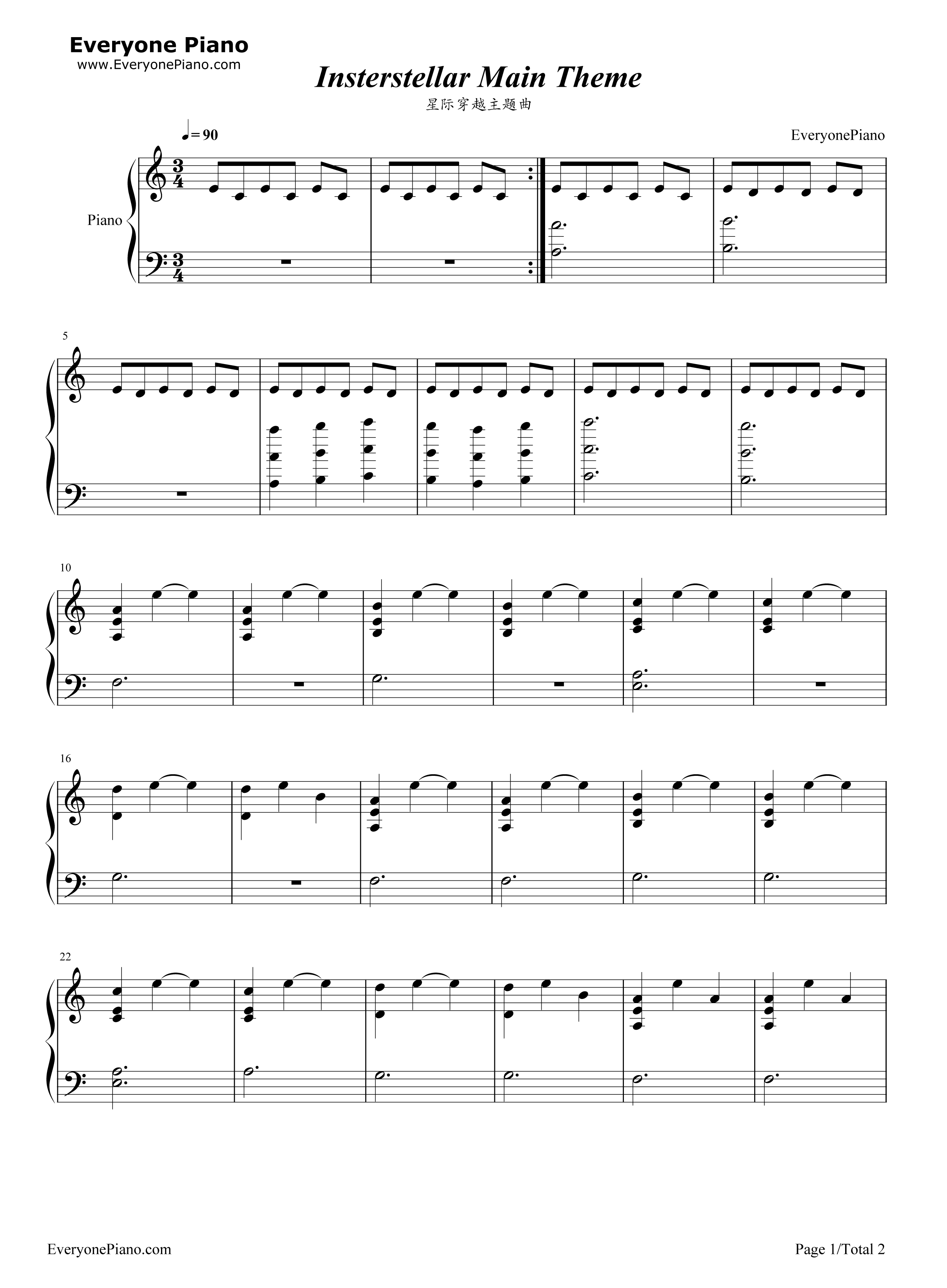 星际穿越主题曲钢琴谱-Hans Zimmer1