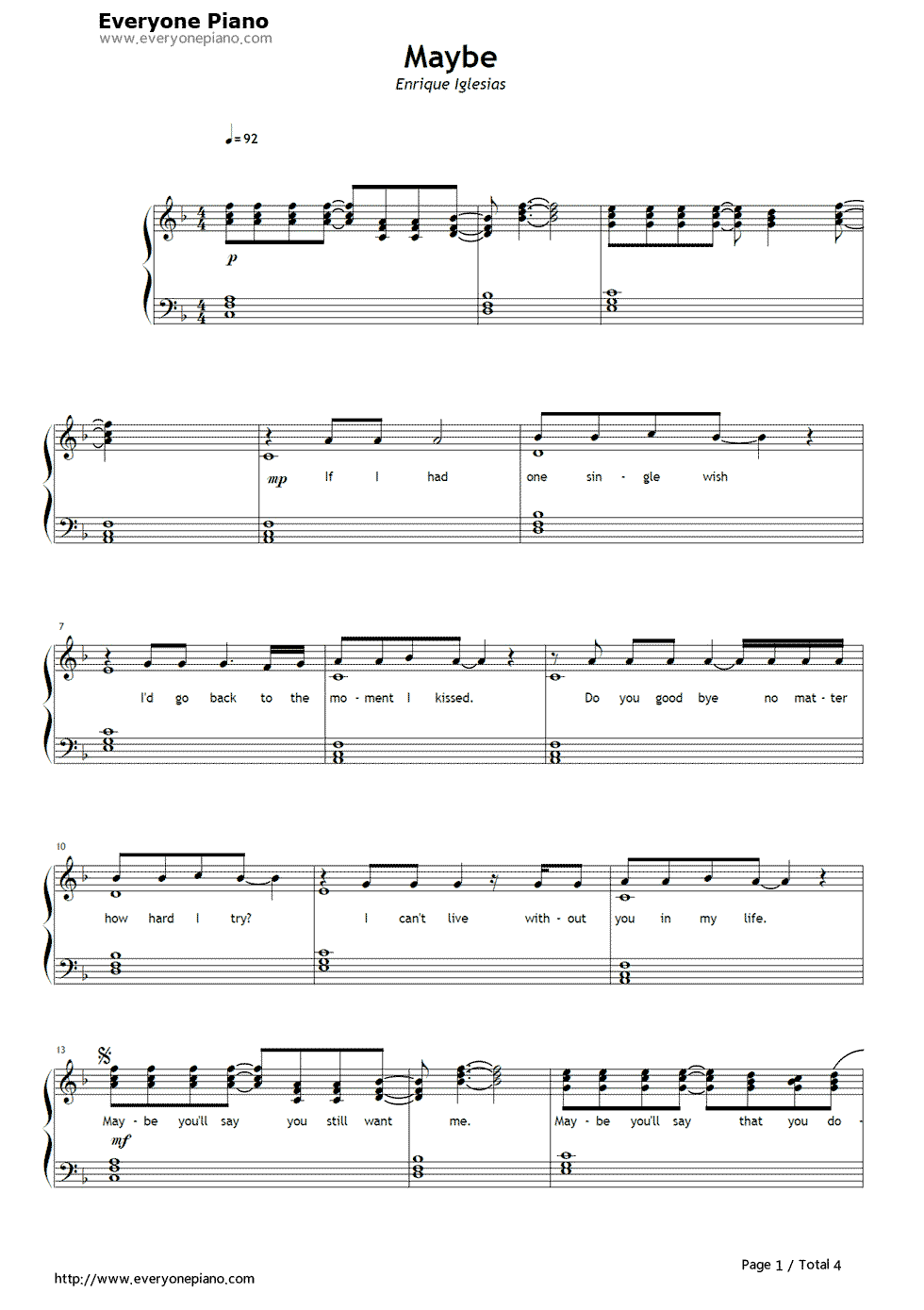 Maybe钢琴谱-Enrique Iglesias  安立奎·伊格莱希亚斯1