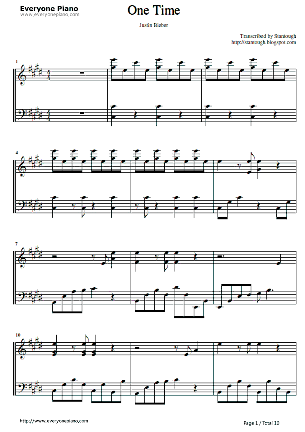 One Time钢琴谱-Justin Bieber1