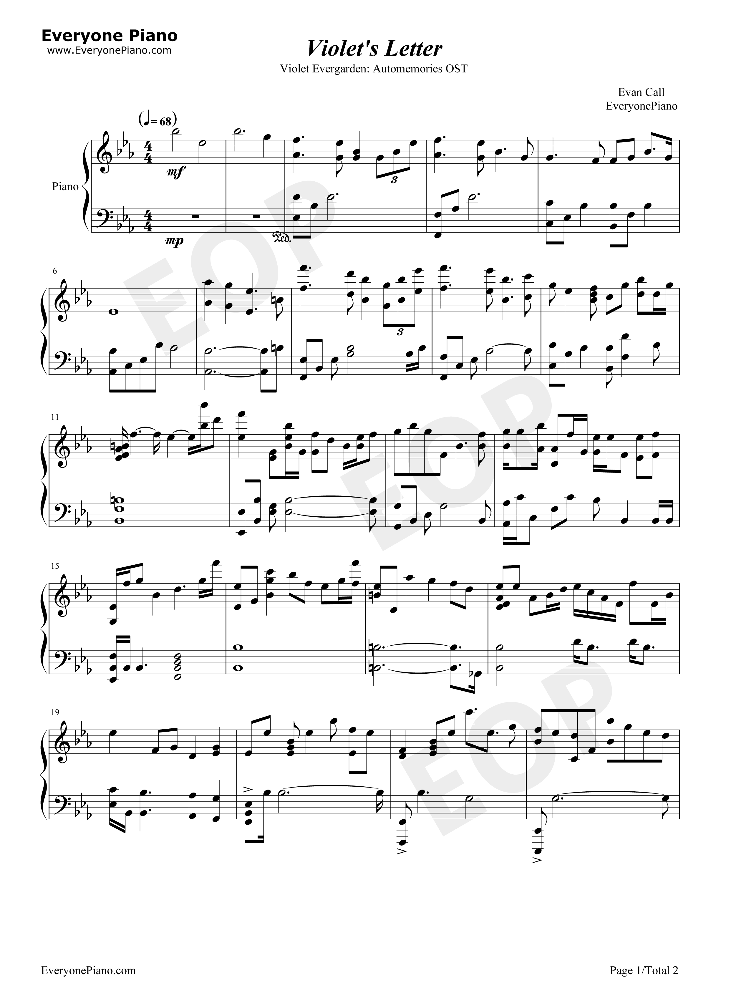 Violet's Letter钢琴谱-Evan Call1