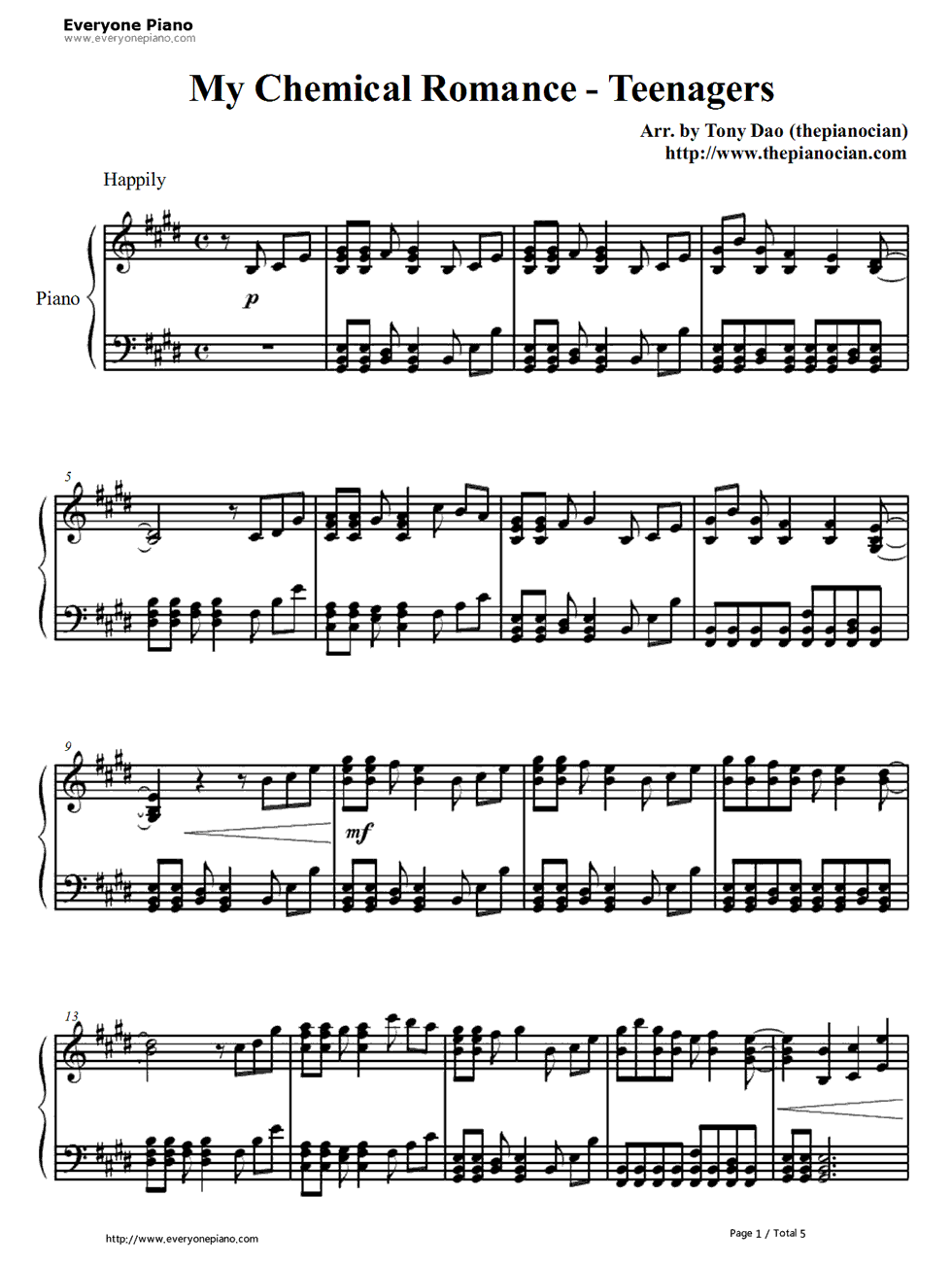 Teenagers钢琴谱-My Chemical Romance1