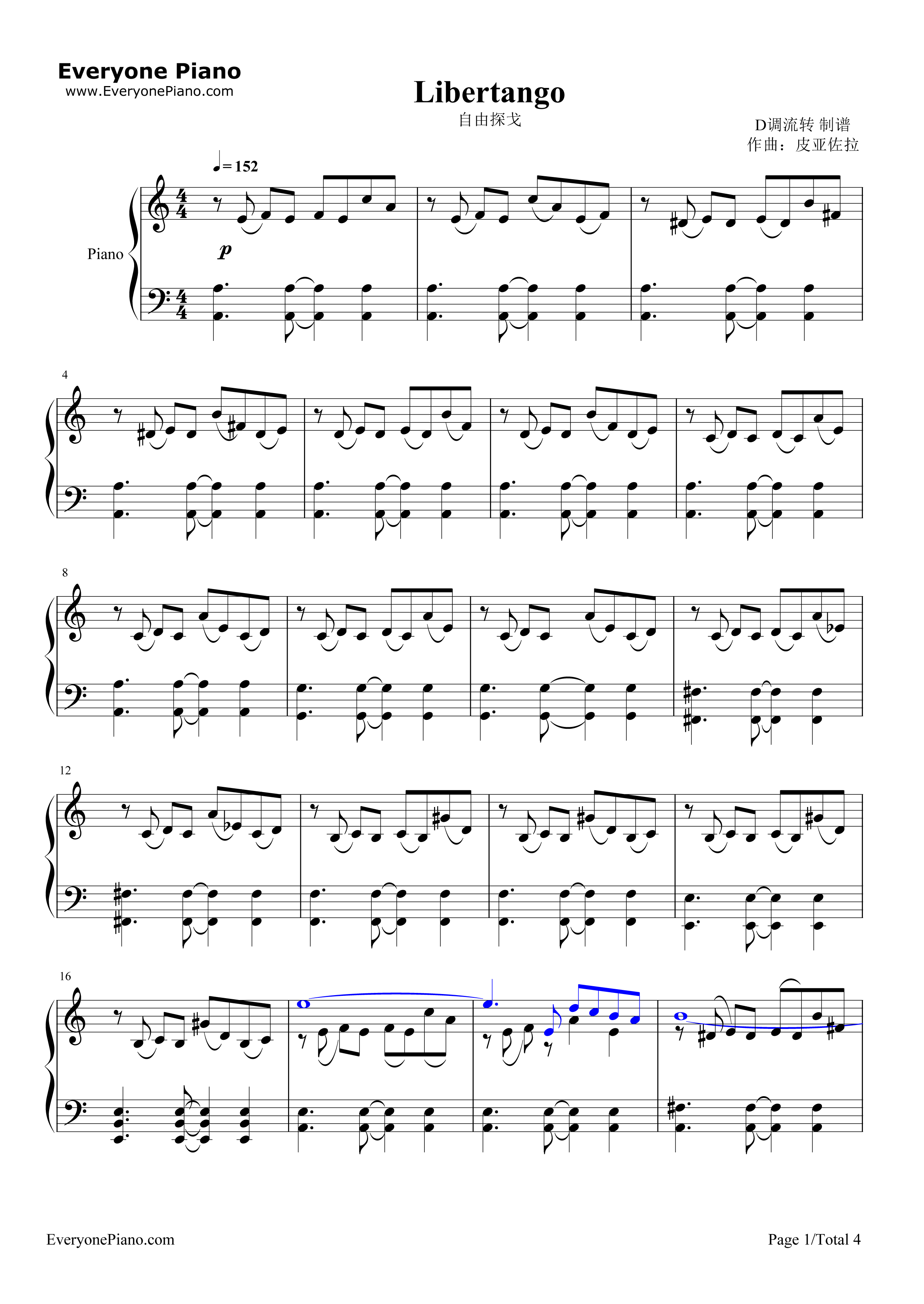 自由探戈钢琴谱-皮亚佐拉（Astor Piazzolla）1