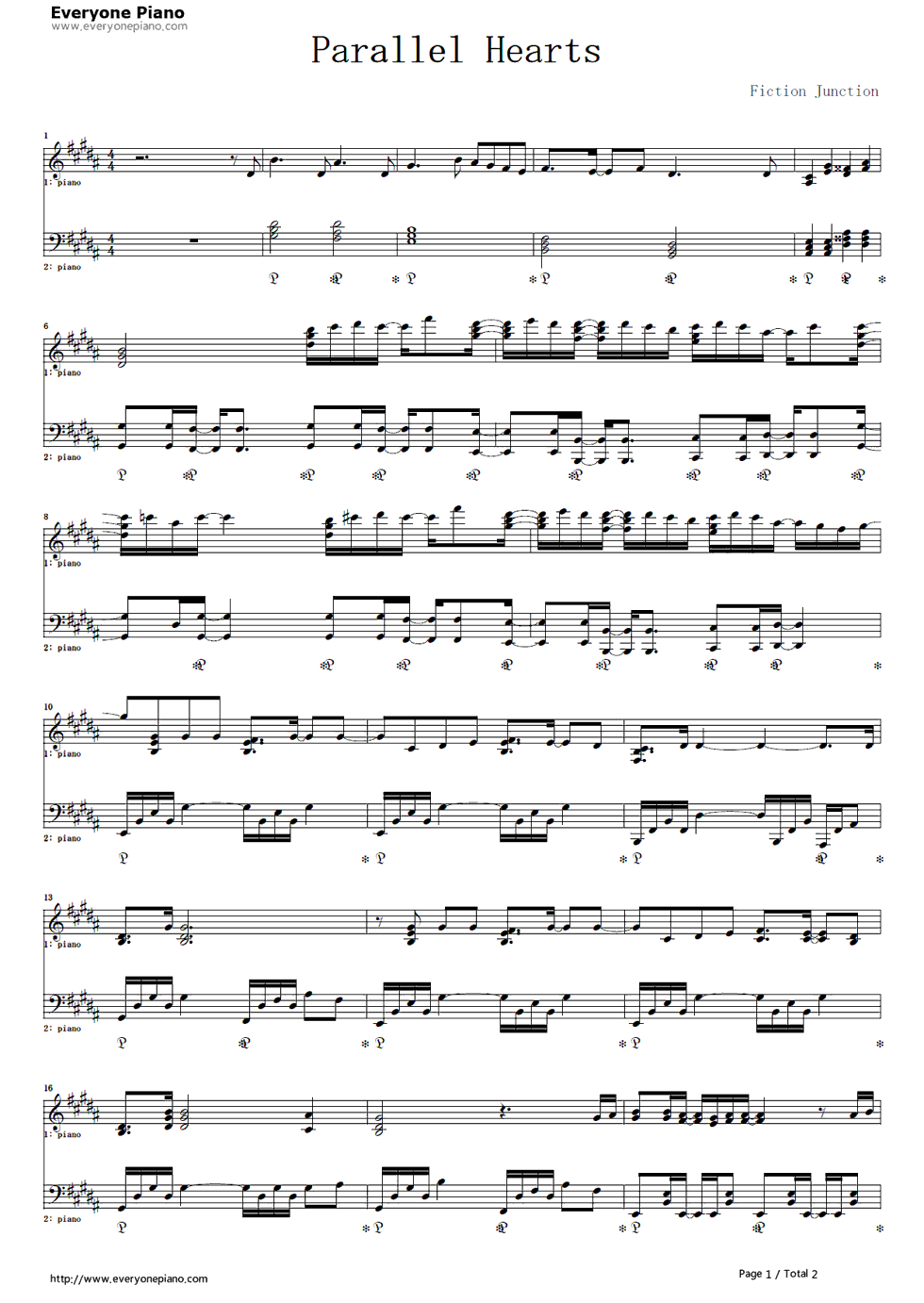 Parallel Hearts钢琴谱-FictionJunction1