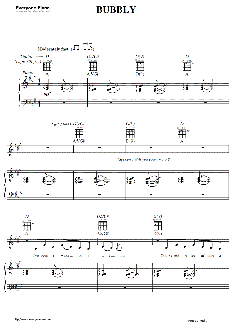 Bubbly 钢琴谱-Colbie Caillat1