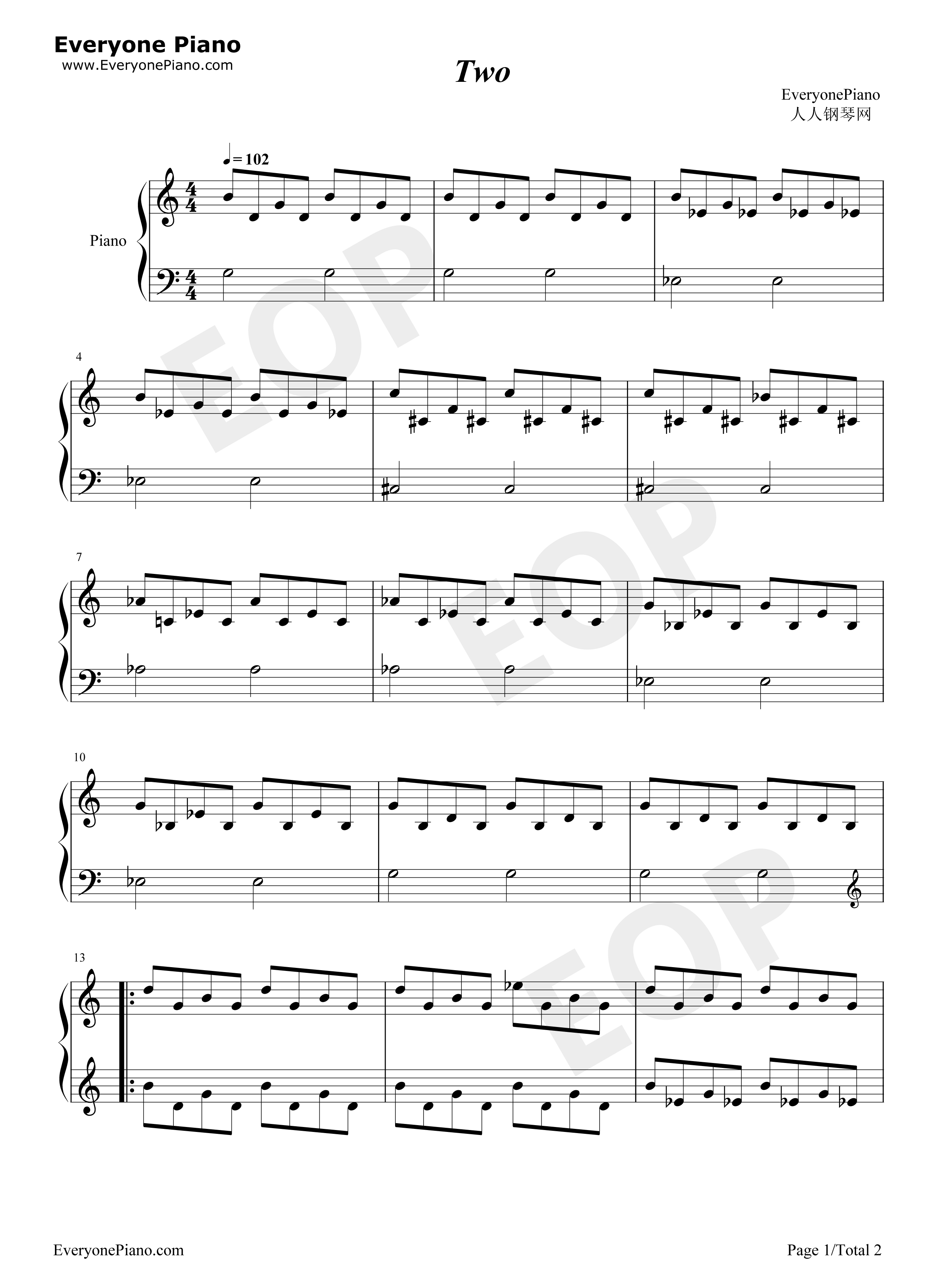 Two钢琴谱-Twenty One Pilots1