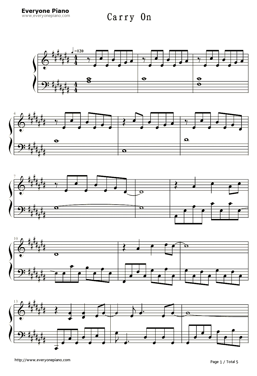 Carry On钢琴谱-Ali1