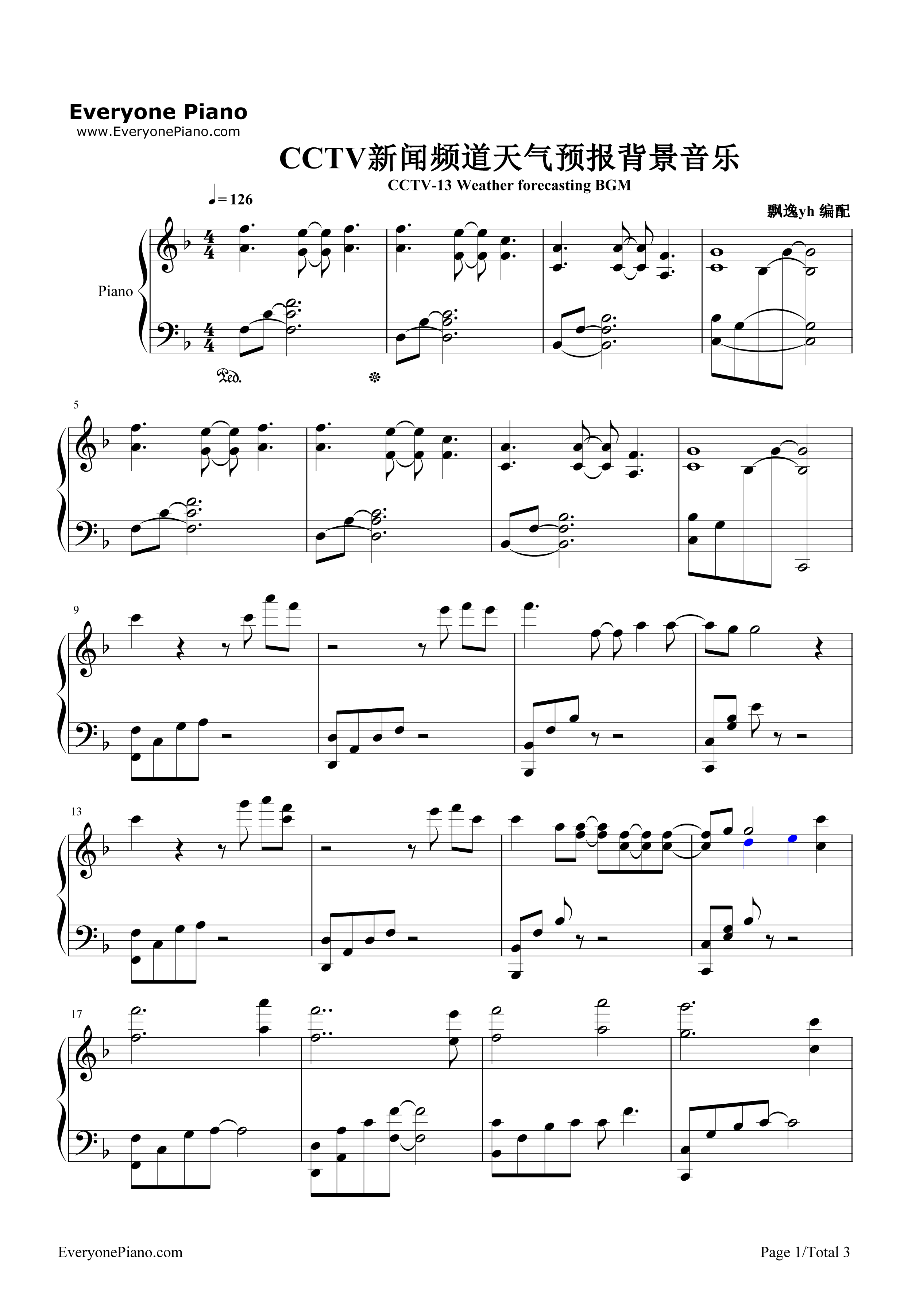 CCTV新闻频道天气预报背景音乐钢琴谱-未知1