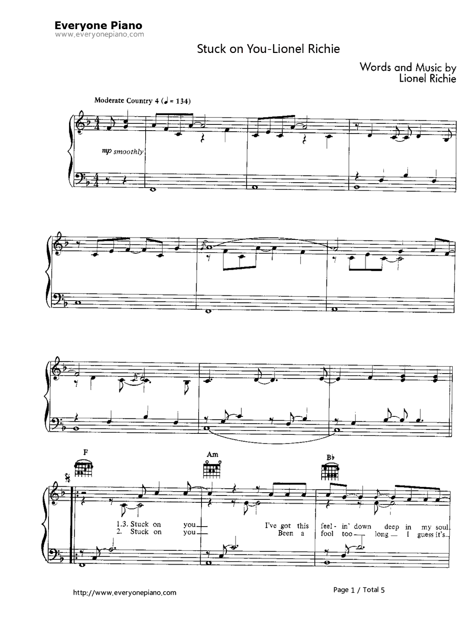 Stuck on You钢琴谱-Lionel Richie1