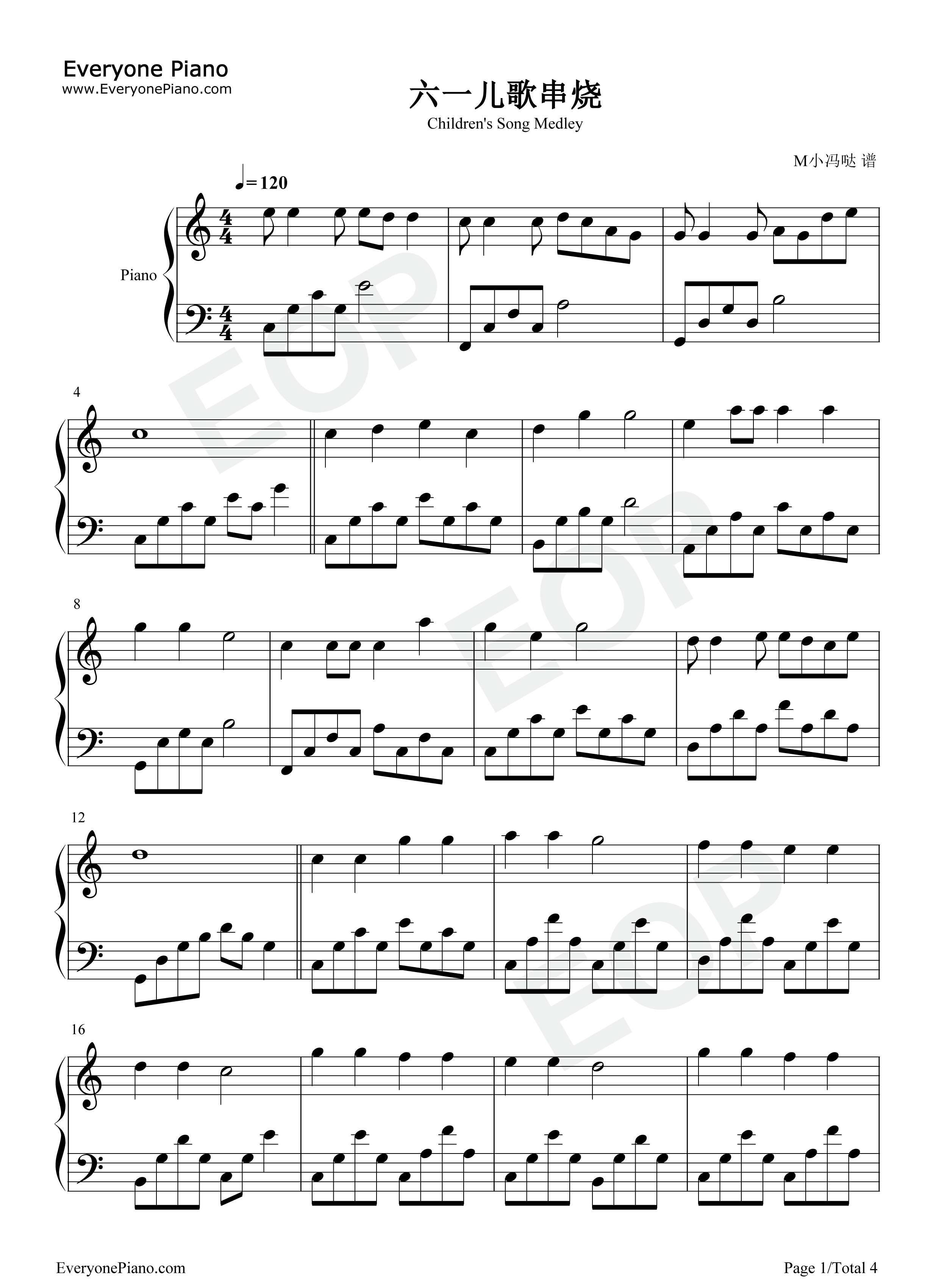 儿歌串烧钢琴谱-M小冯哒1