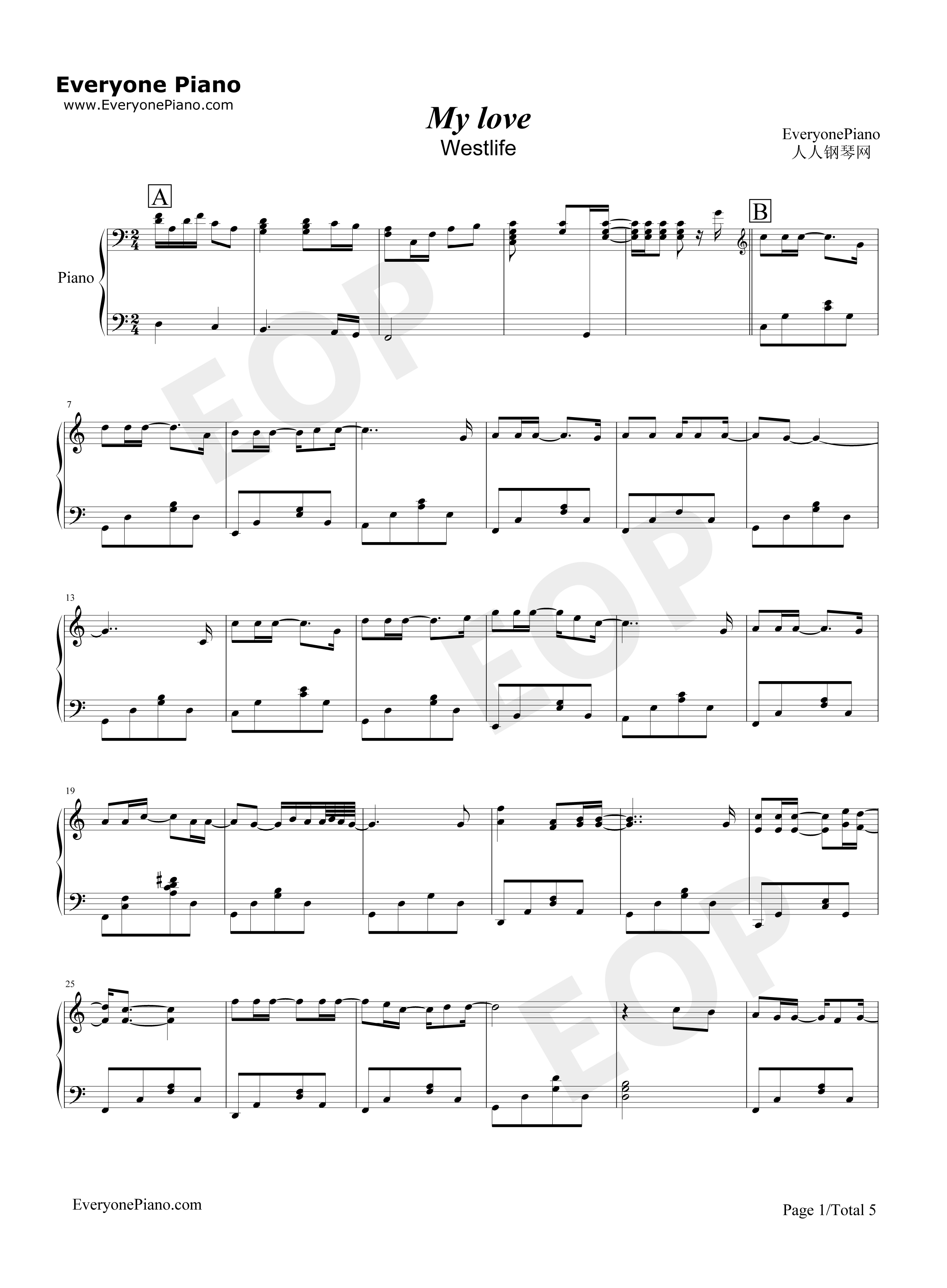 My love钢琴谱-西城男孩  westlife1