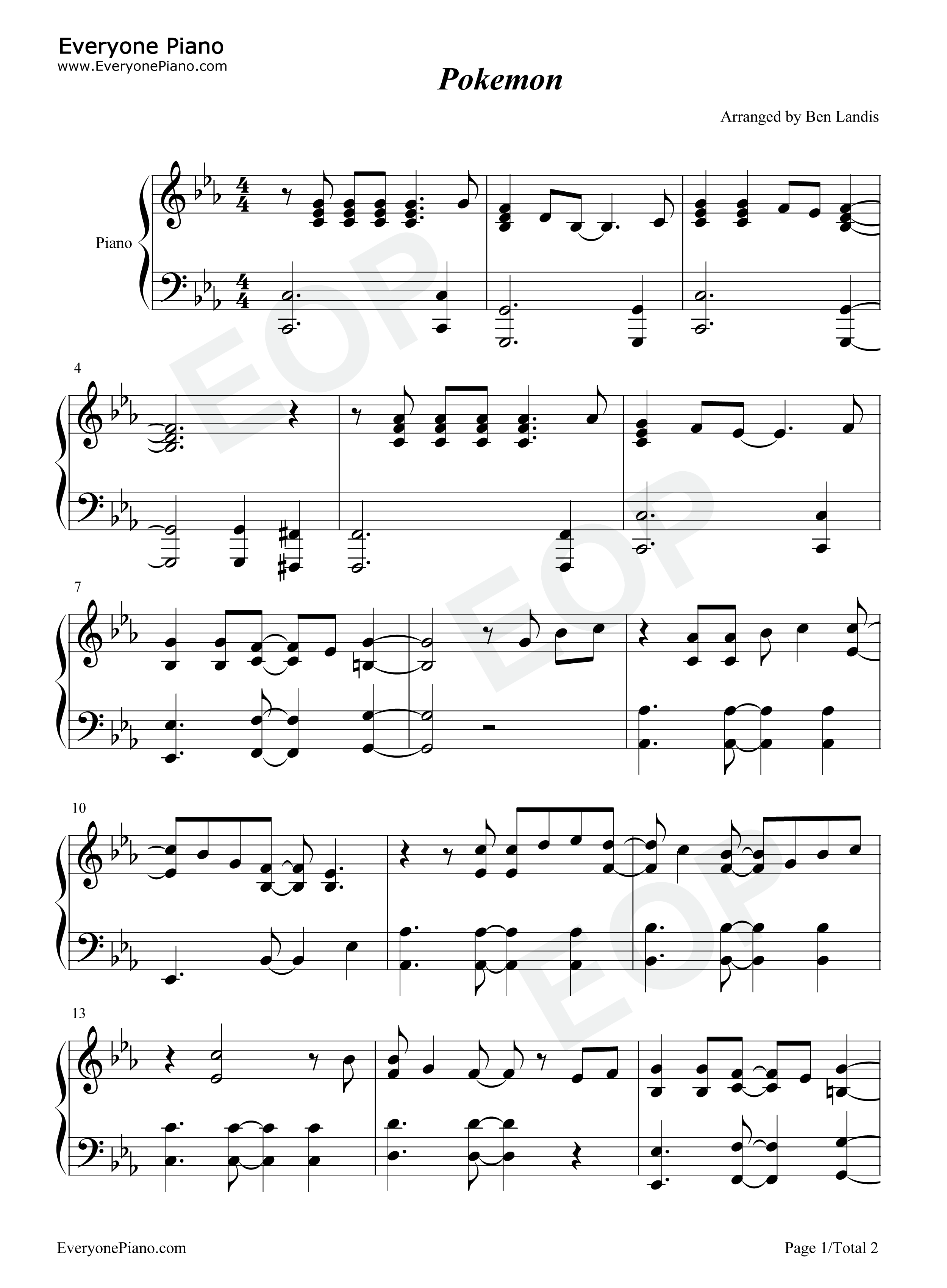 Pokemon主题曲钢琴谱-Pokemon1