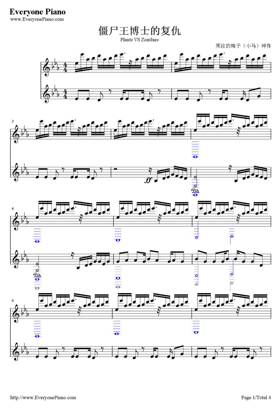 僵尸王博士的复仇主题曲钢琴谱-Plants vs.Zombies1