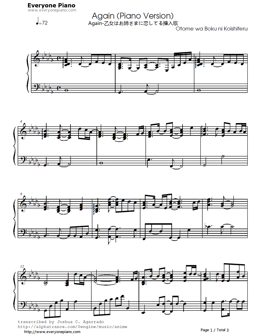 Again钢琴谱-榊原由依1