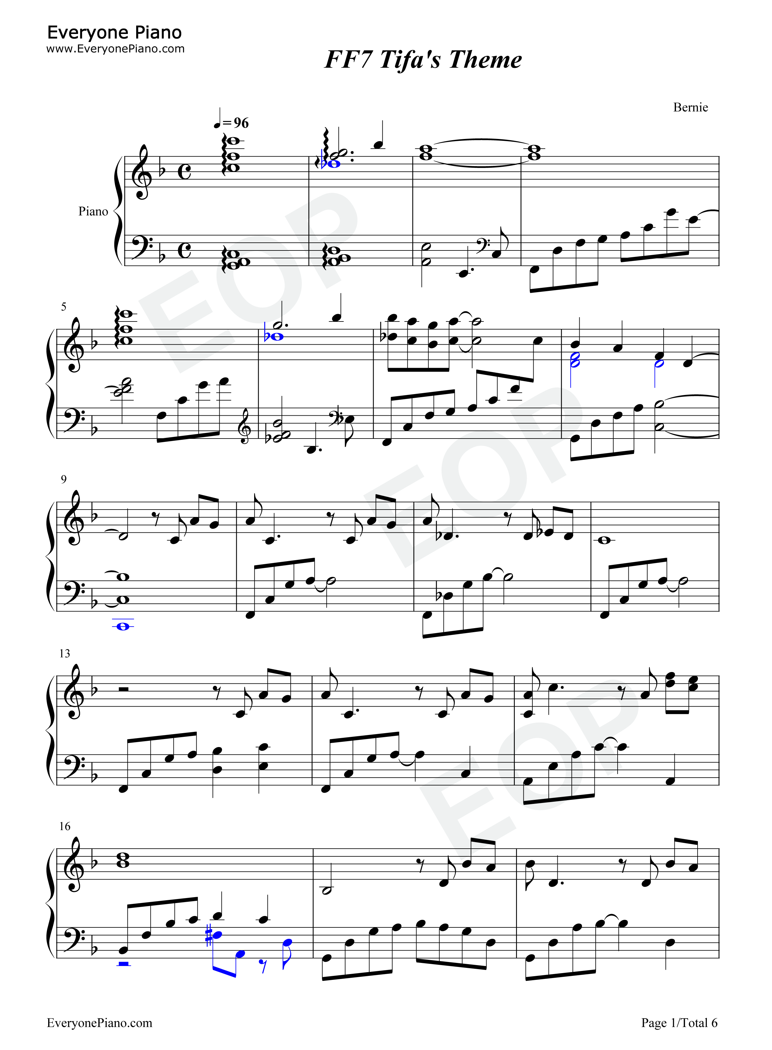 最终幻想VII Tifa主题曲钢琴谱-植松伸夫1