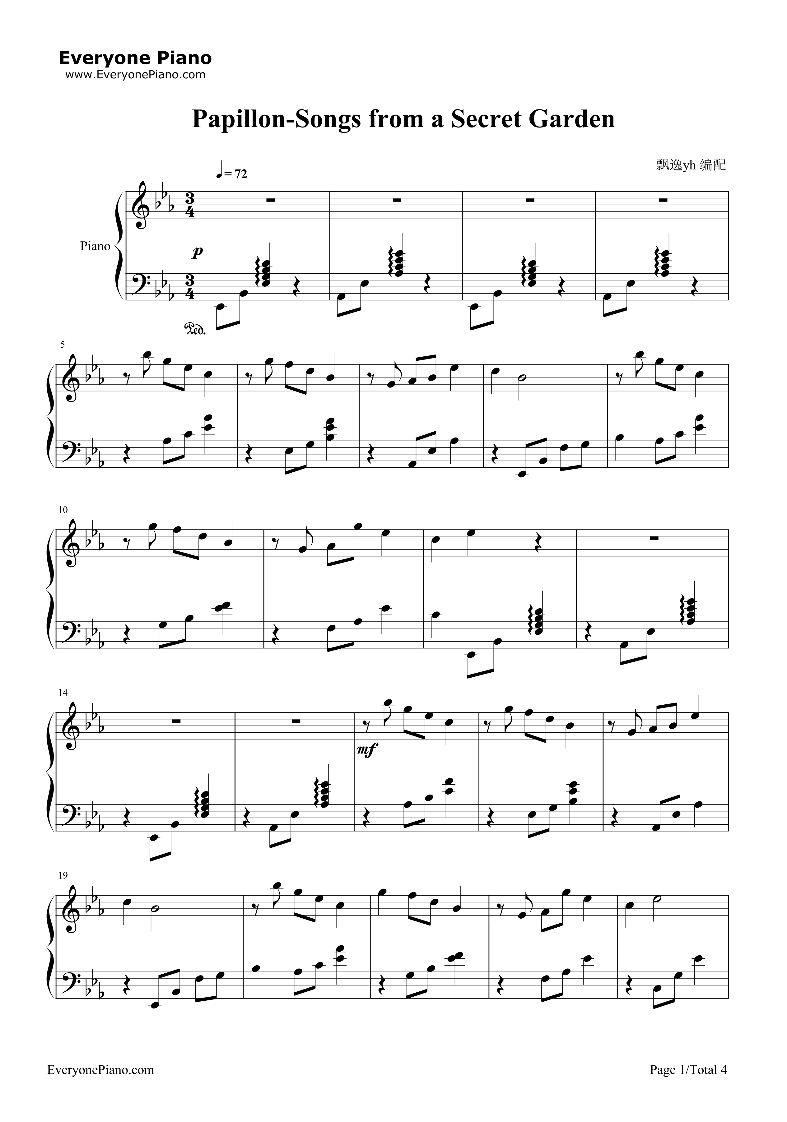 Papillon钢琴谱-神秘园（Secret Garden）1