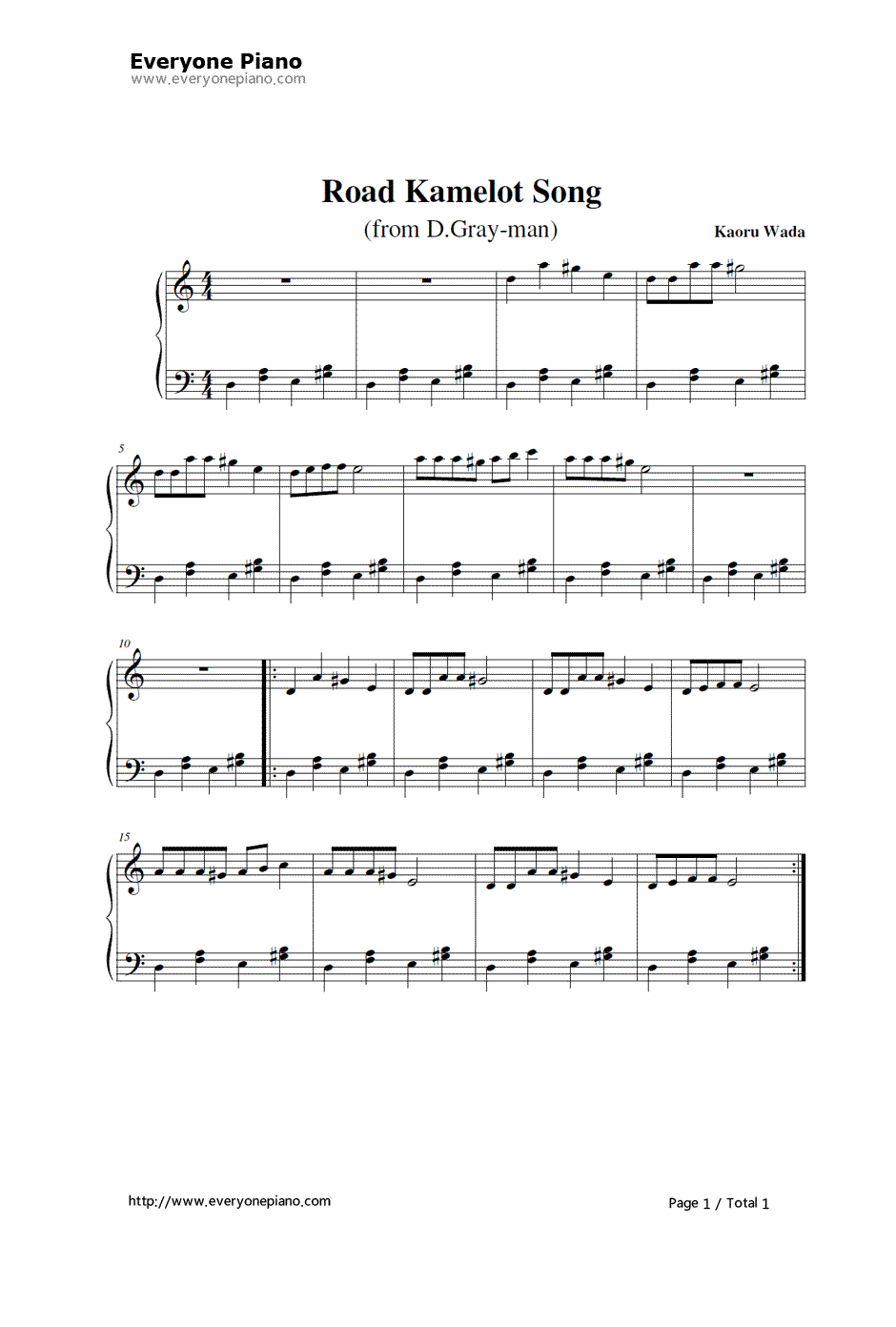 Road Kamelot's Song钢琴谱-和田熏-《驱魔少年》1