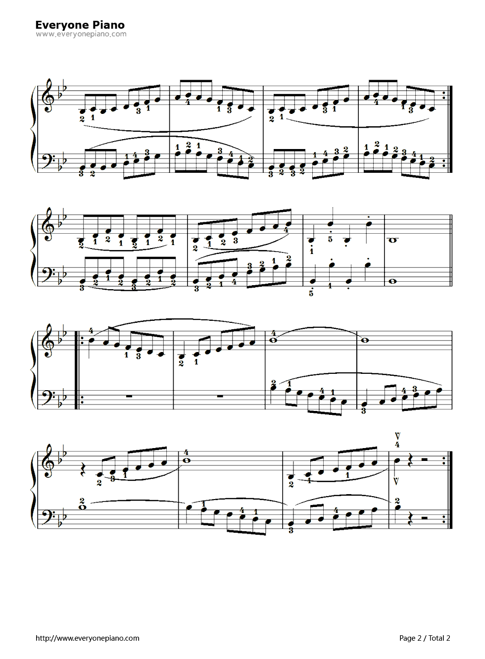 降B调练习曲（B Flat Major Scale）钢琴谱-拜厄2