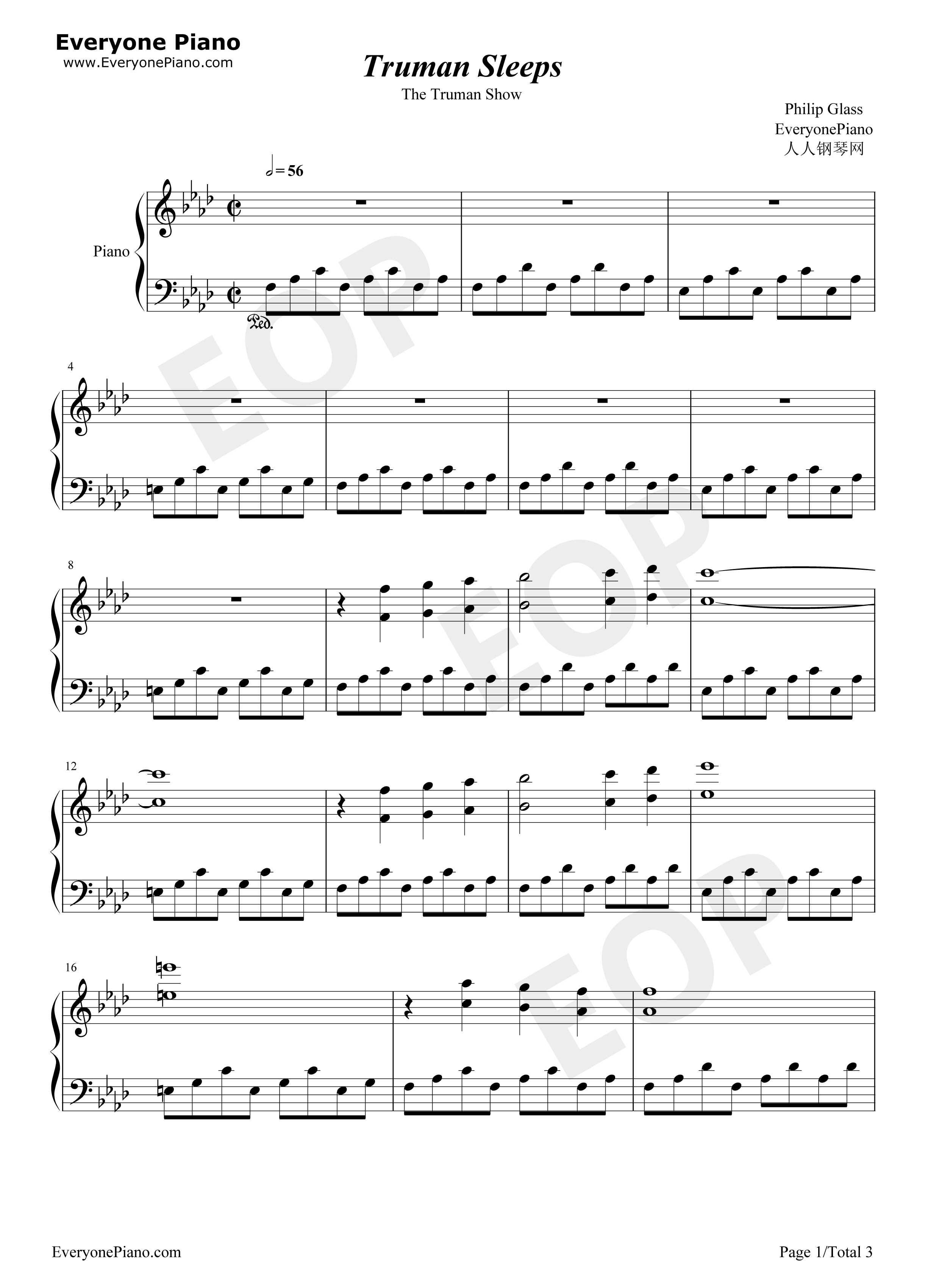 Truman Sleeps钢琴谱-Philip Glass1