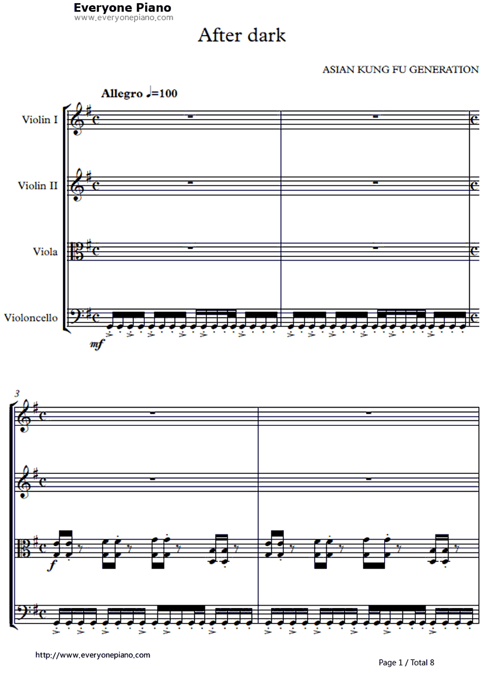 アフターダーク钢琴谱-ASIAN KUNG-FU GENERATION1