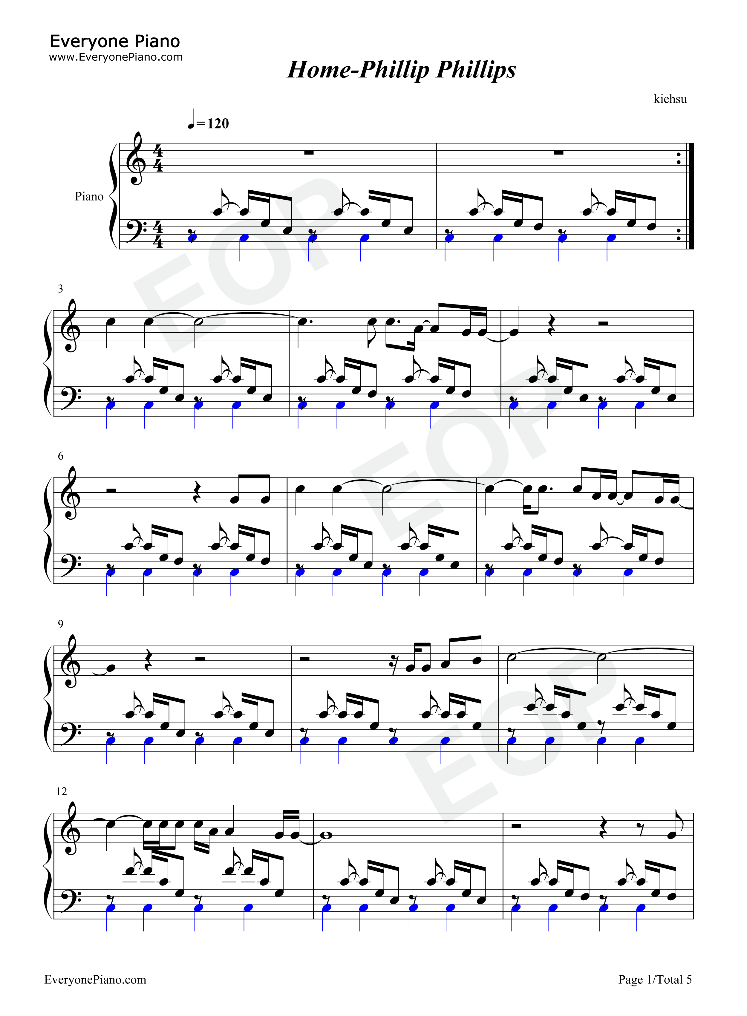 Home钢琴谱-Phillip Phillips1