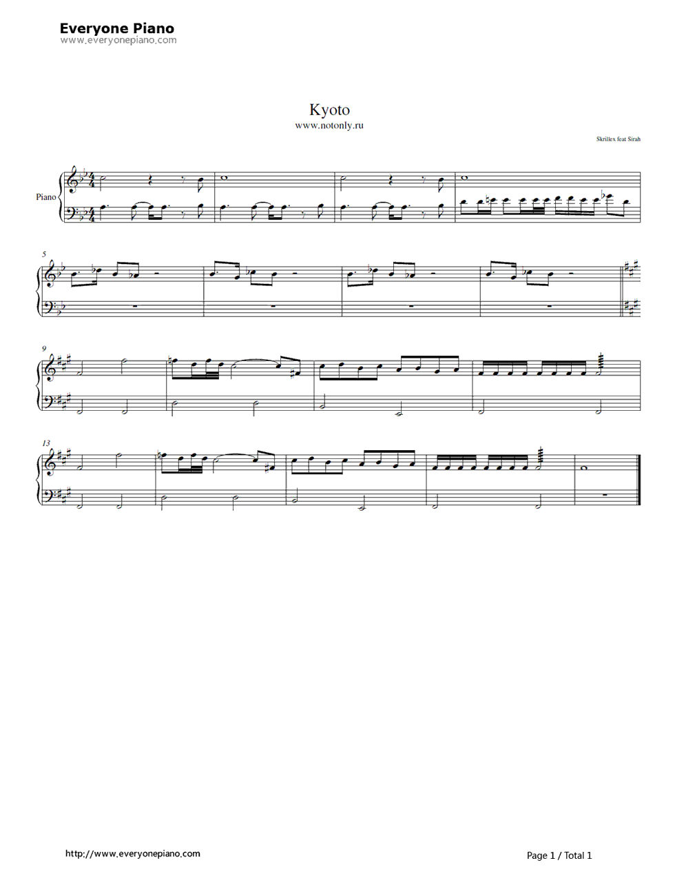 Kyoto钢琴谱-Skrillex Feat. Sirah1
