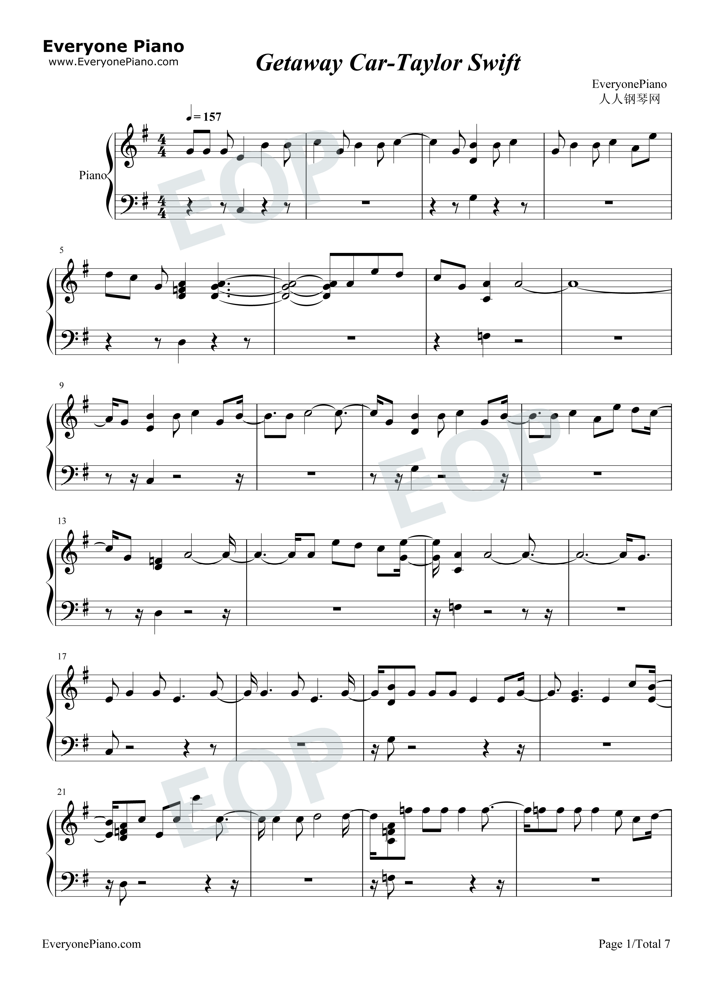 Getaway Car钢琴谱-Taylor Swift1