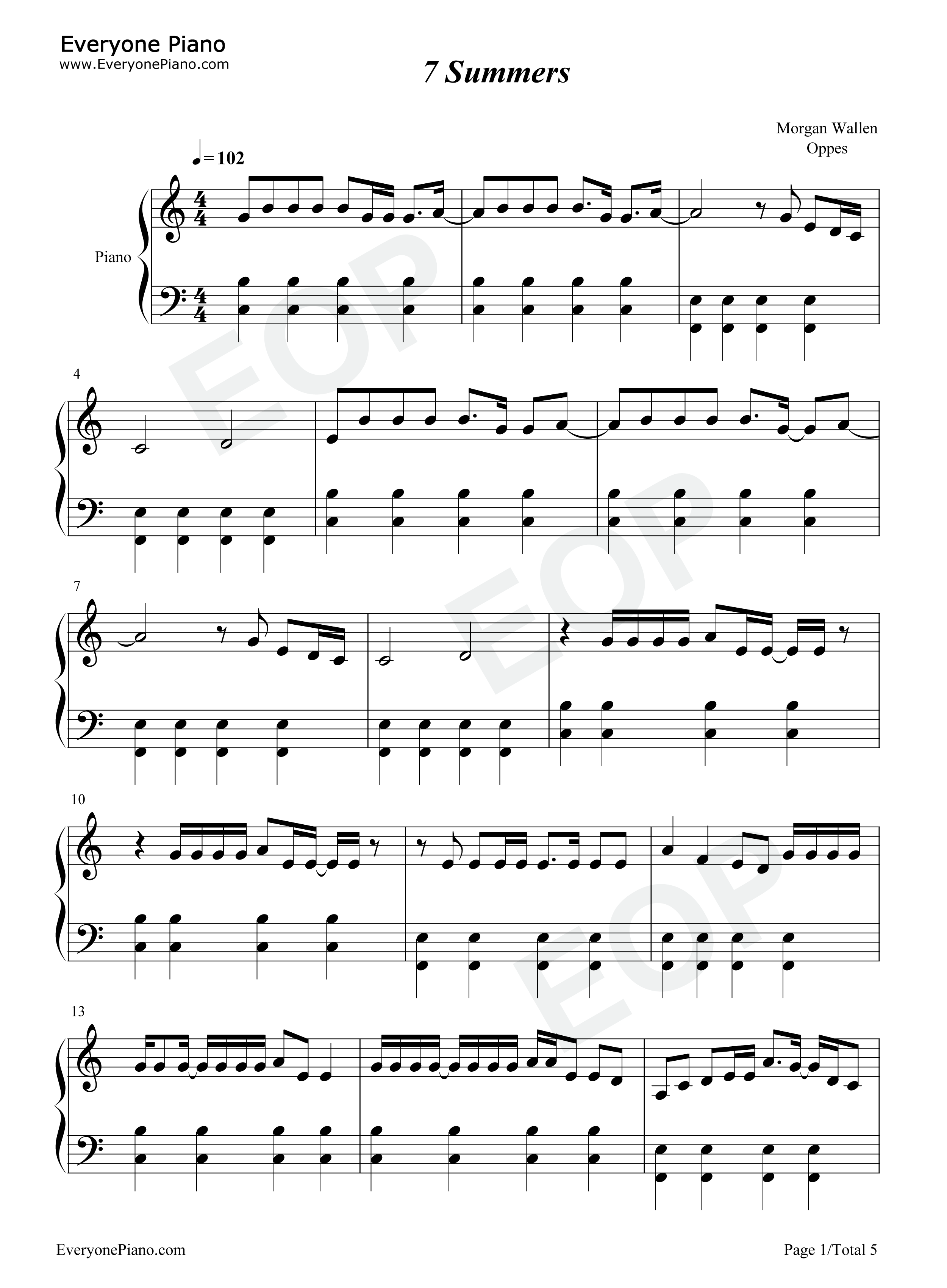 7 Summers钢琴谱-Morgan Wallen1