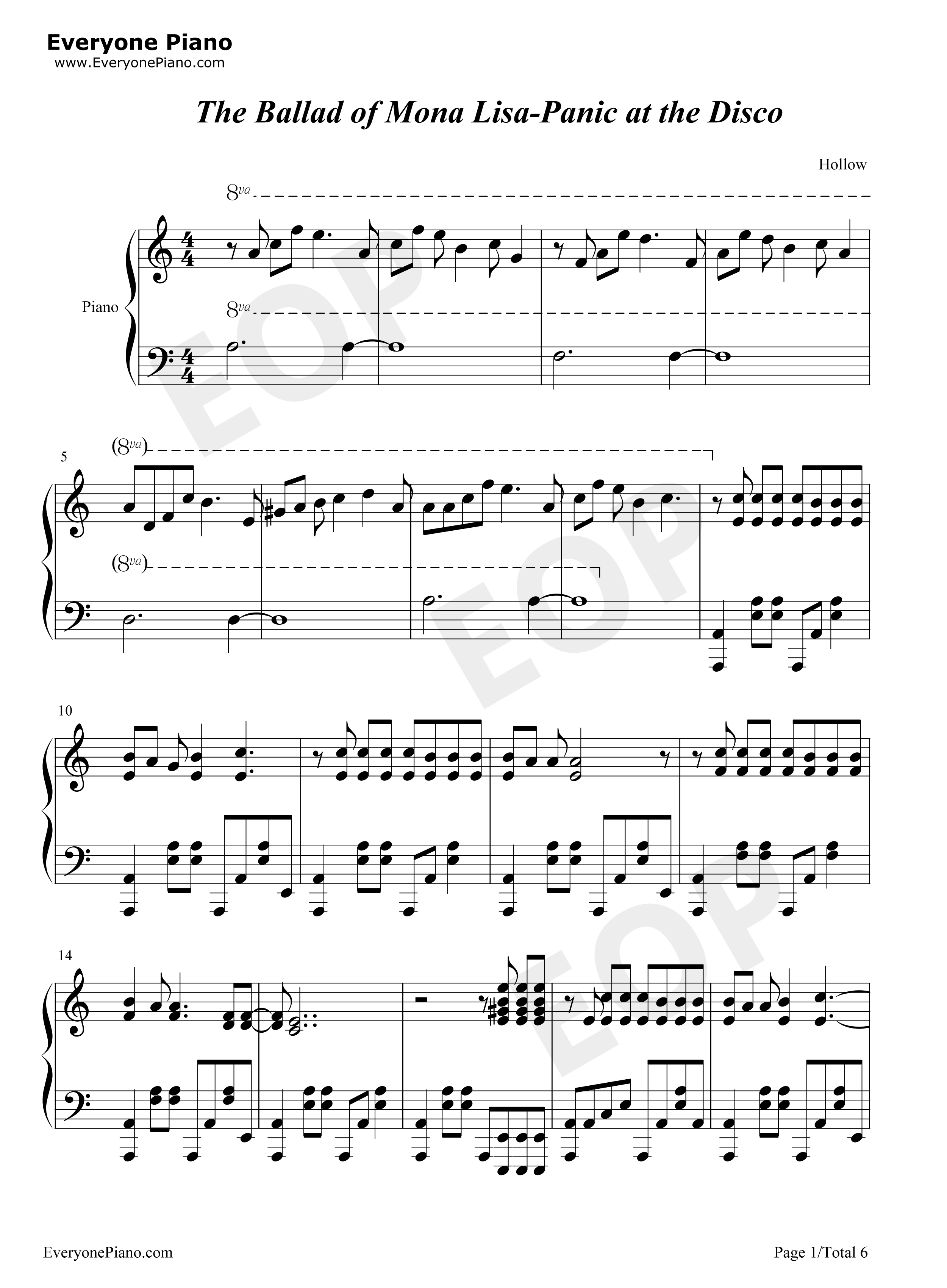 The Ballad of Mona Lisa钢琴谱-Panic! at the Disco1