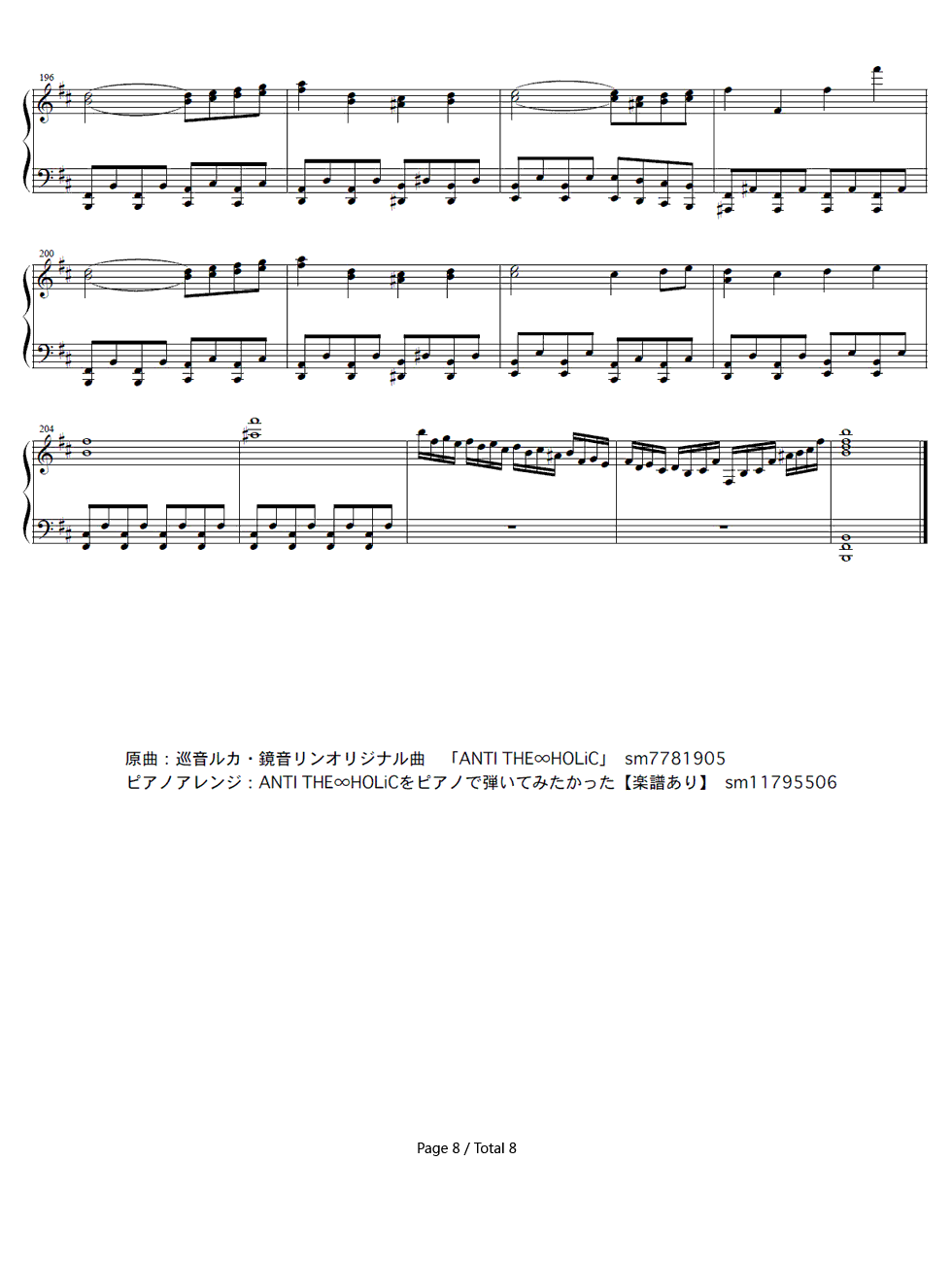 ANTI THE∞HOLiC钢琴谱-巡音ルカ & 鏡音リン8