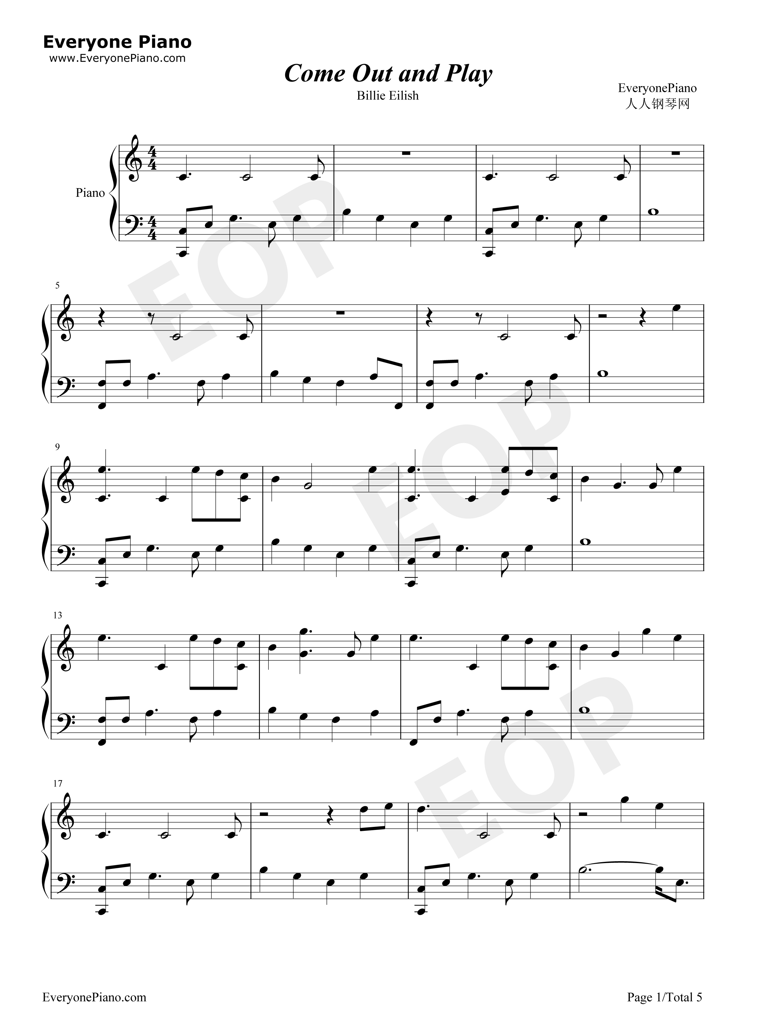 Come Out and Play钢琴谱-Billie Eilish1