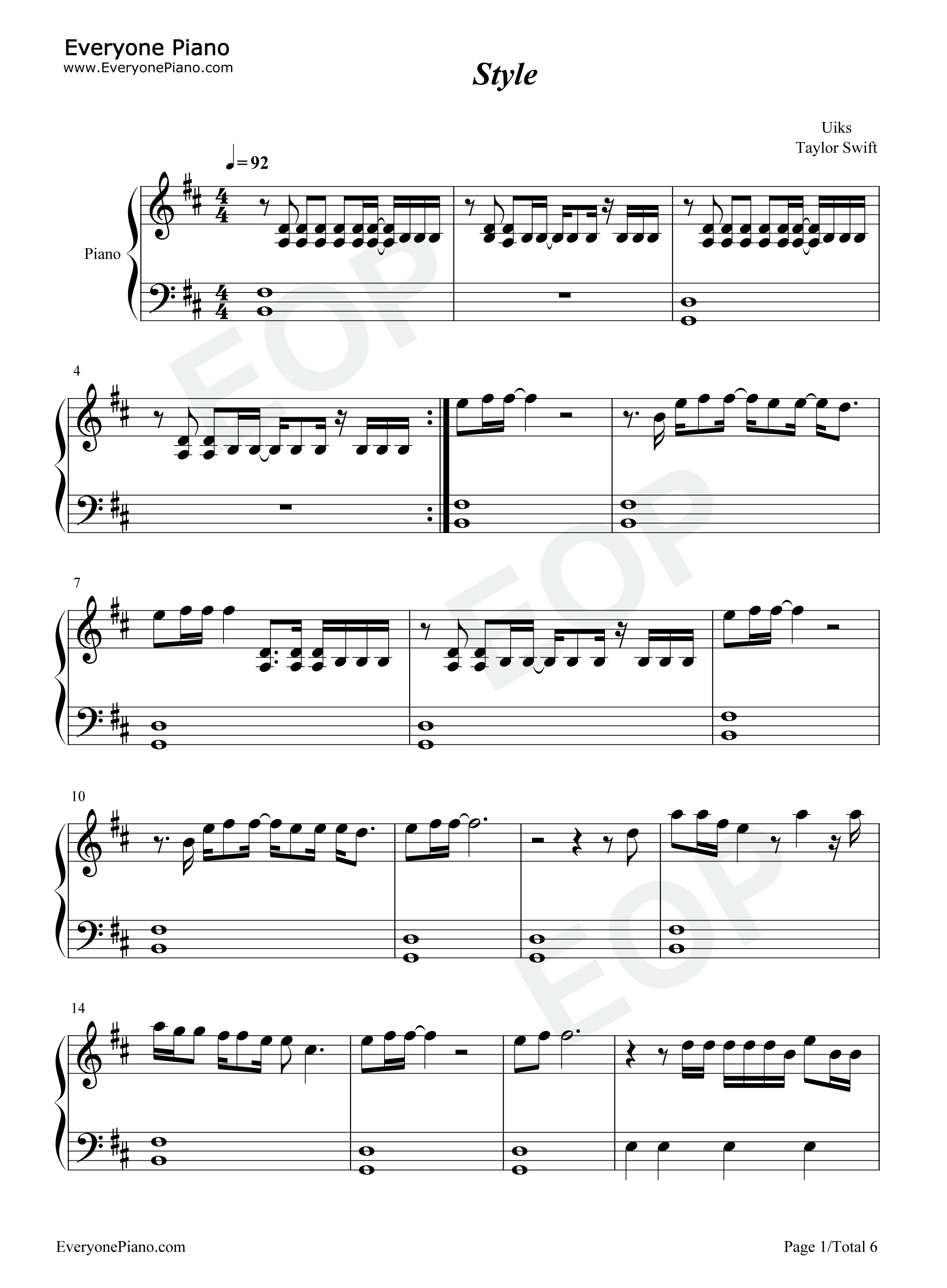 Style钢琴谱-Taylor Swift1
