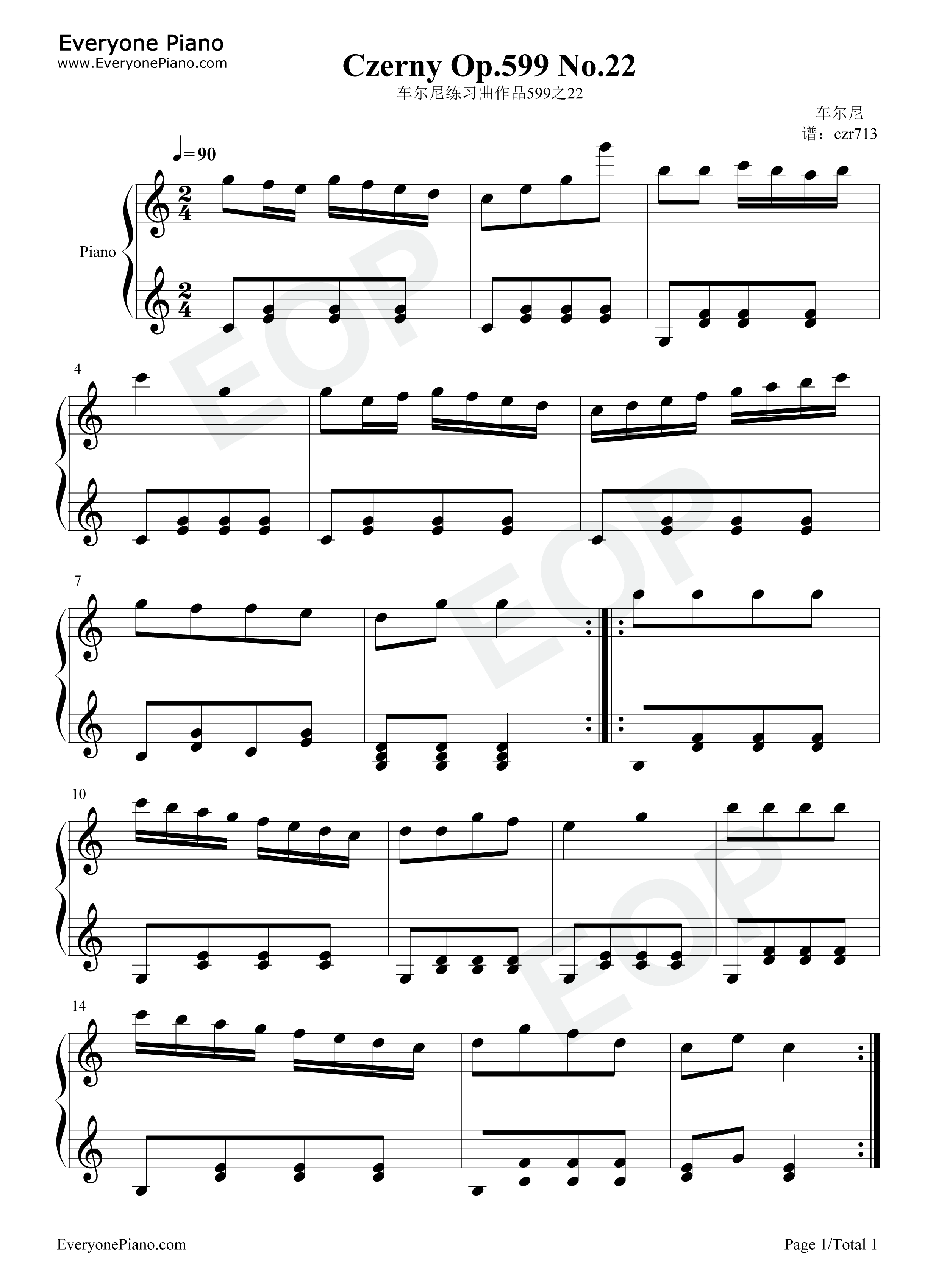 车尔尼练习曲作品599钢琴谱-车尔尼1