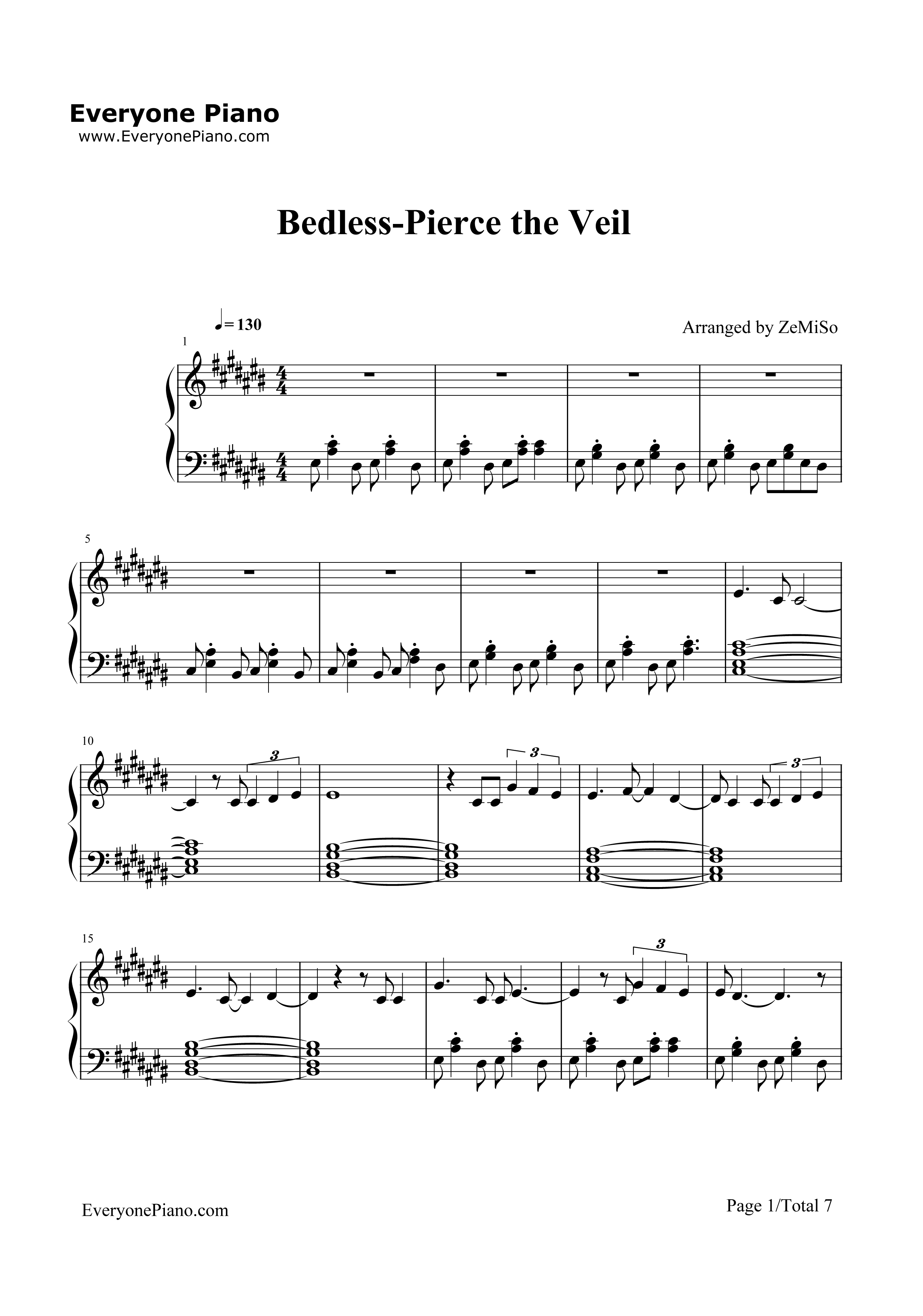 Bedless钢琴谱-Pierce the Veil1