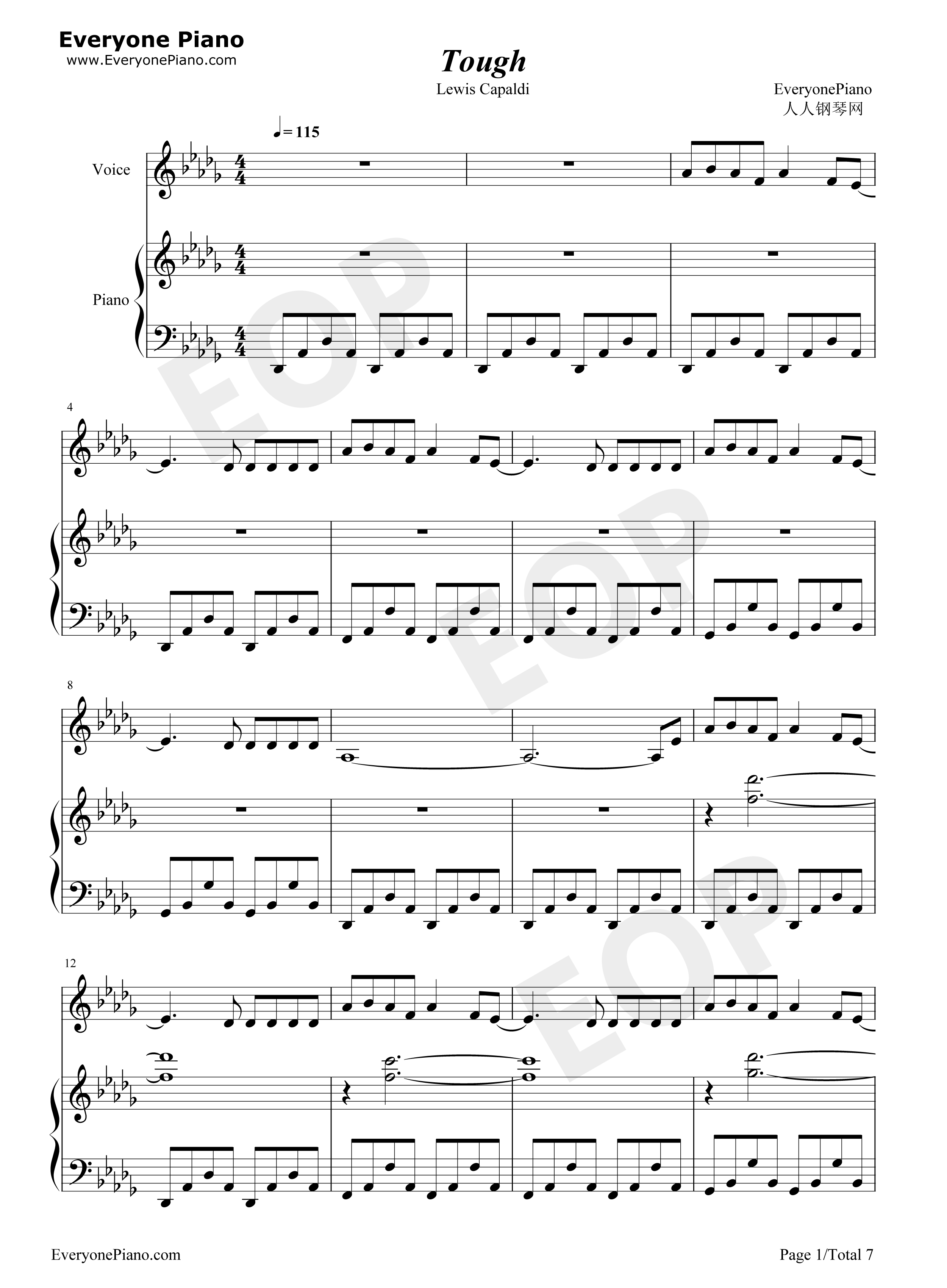 Tough钢琴谱-Lewis Capaldi1
