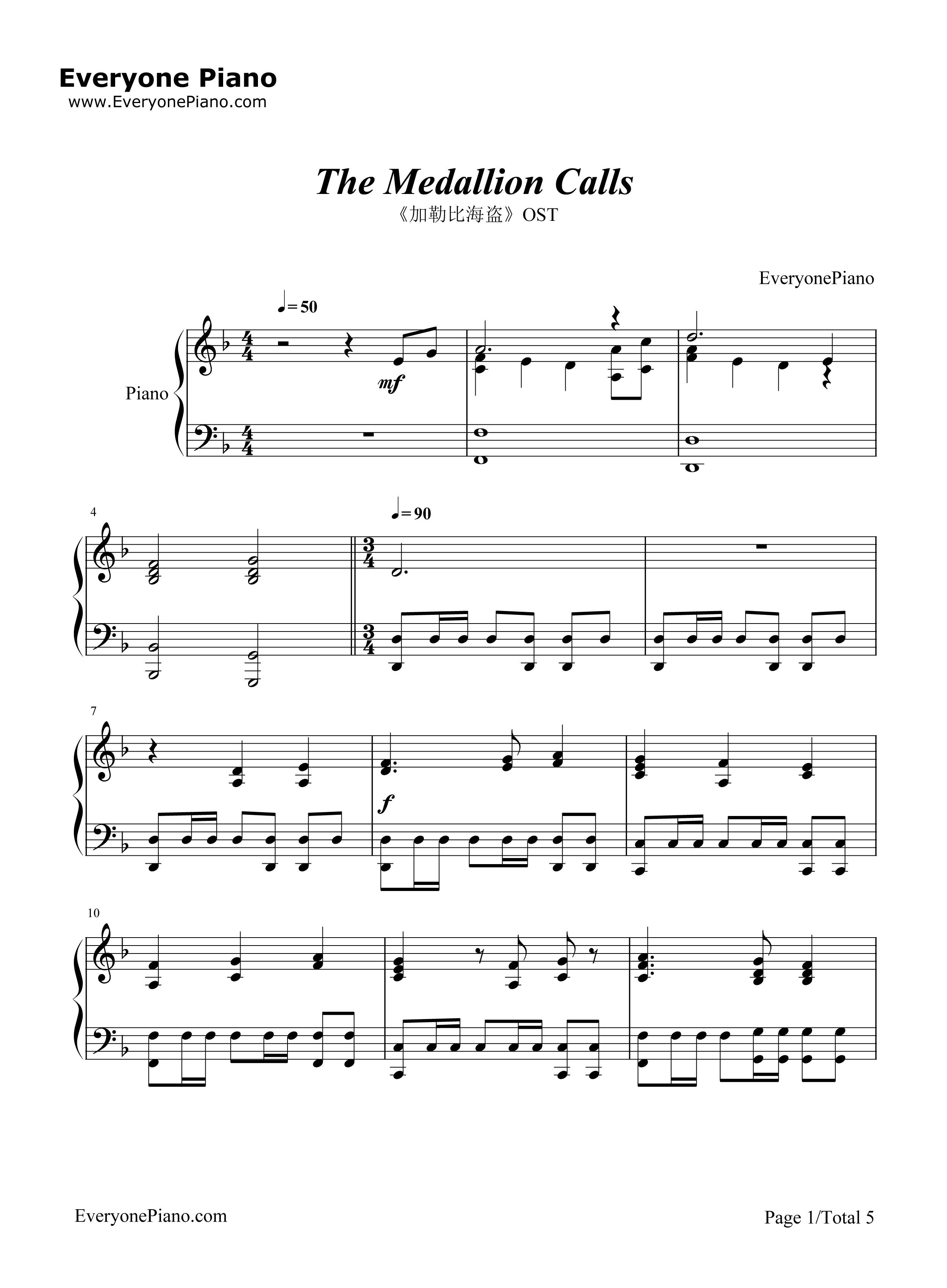 The Medallion Calls钢琴谱-Hans Zimmer1