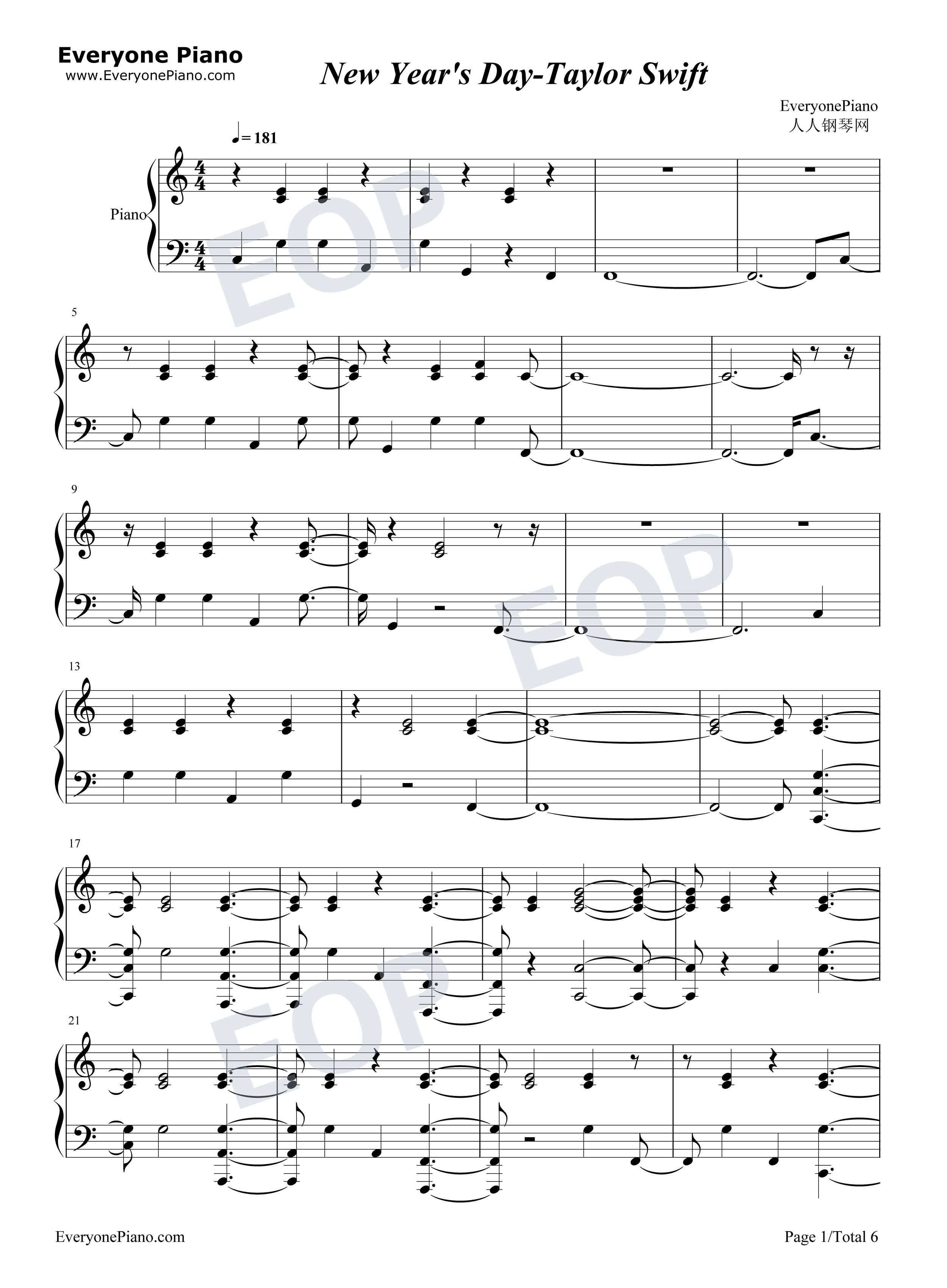 New Year's Day钢琴谱-Taylor Swift1
