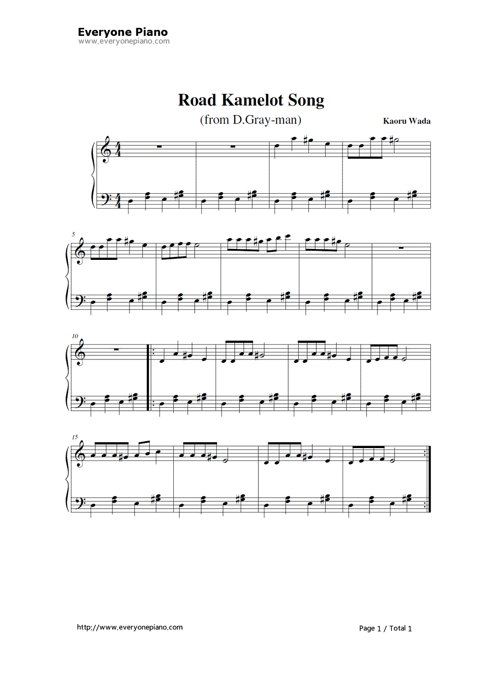 Road Kamelot's Song钢琴谱-和田熏1
