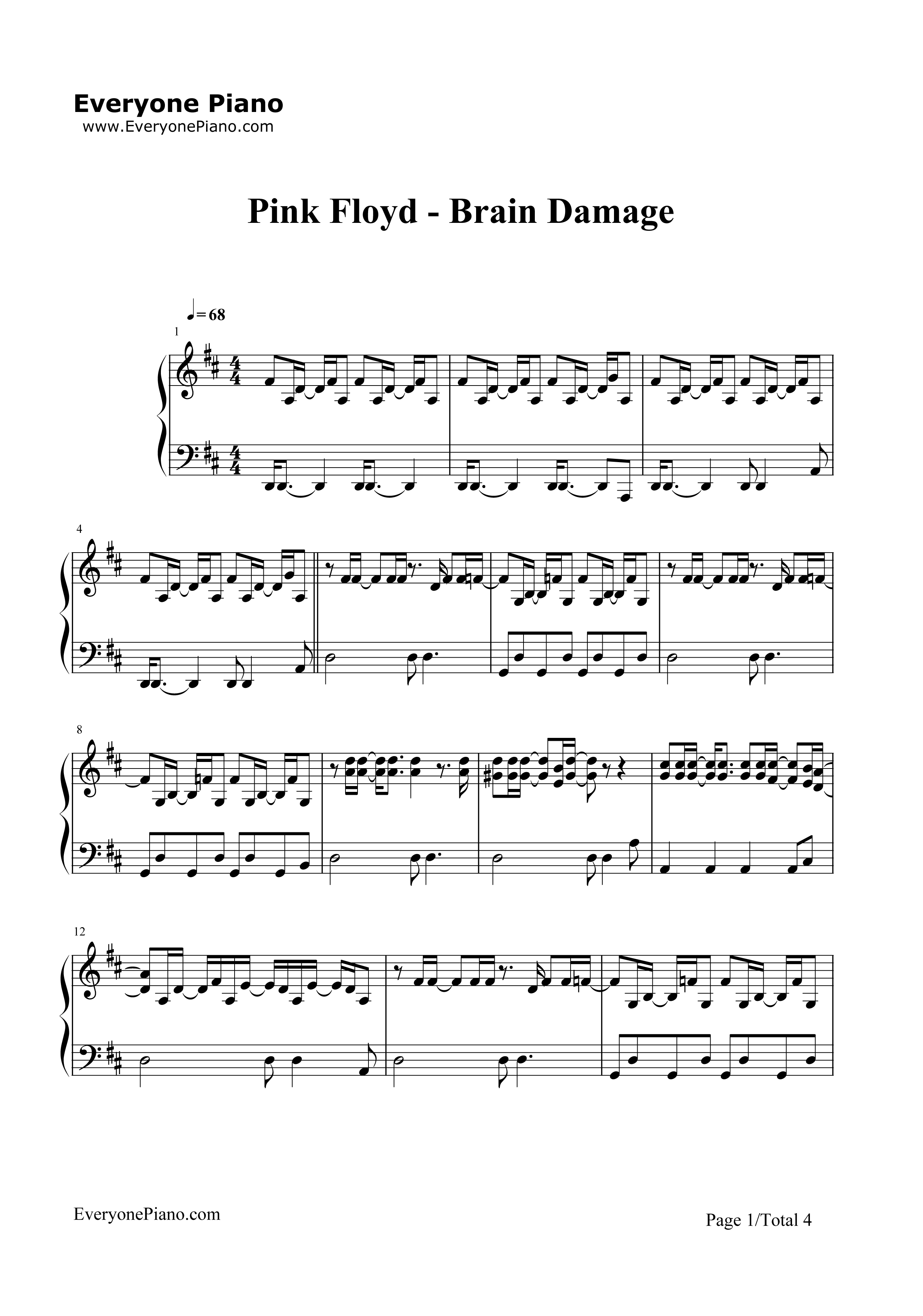 Brain Damage钢琴谱-Pink Floyd1