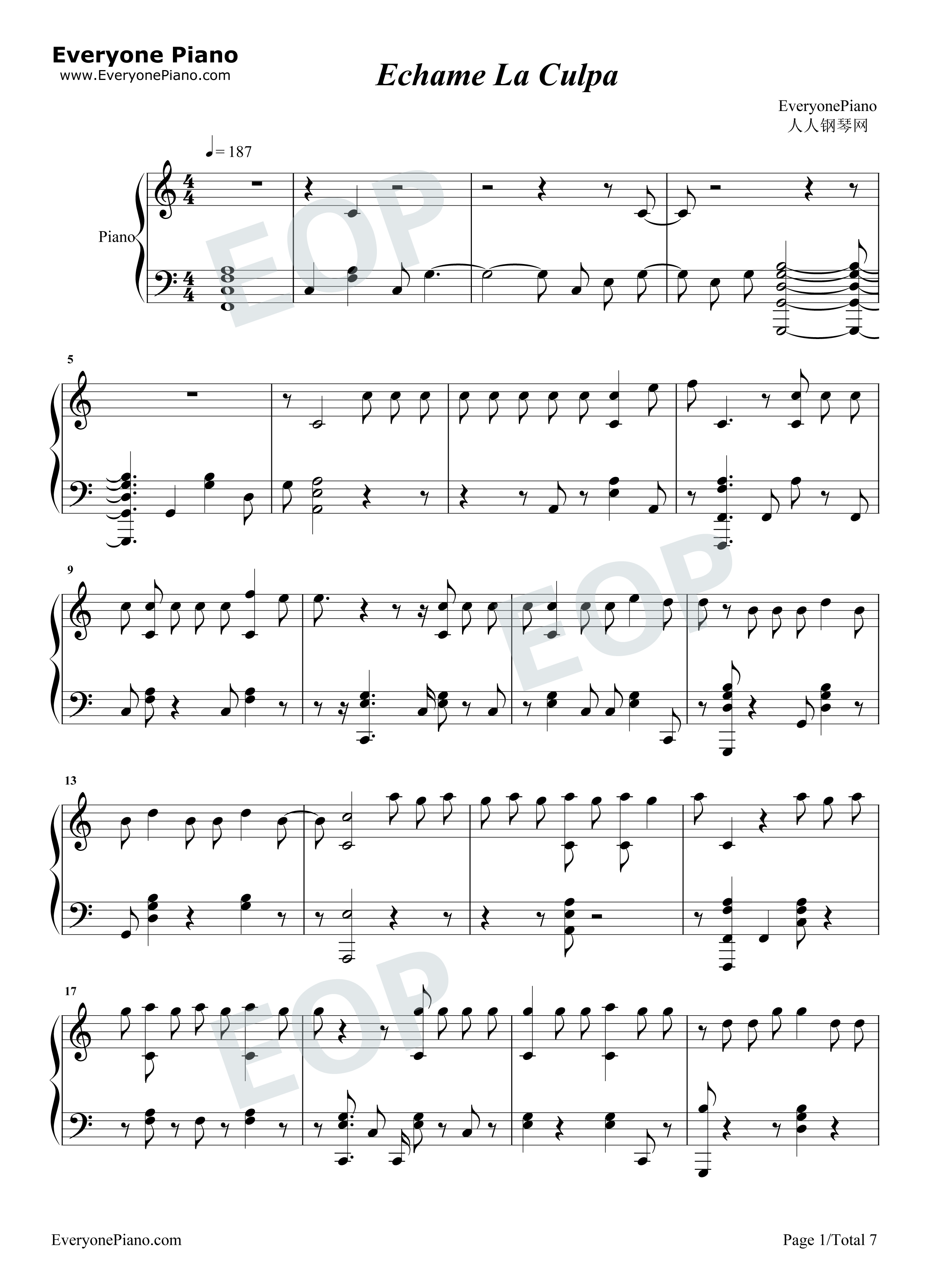 Échame La Culpa钢琴谱-Luis Fonsi Demi Lovato1