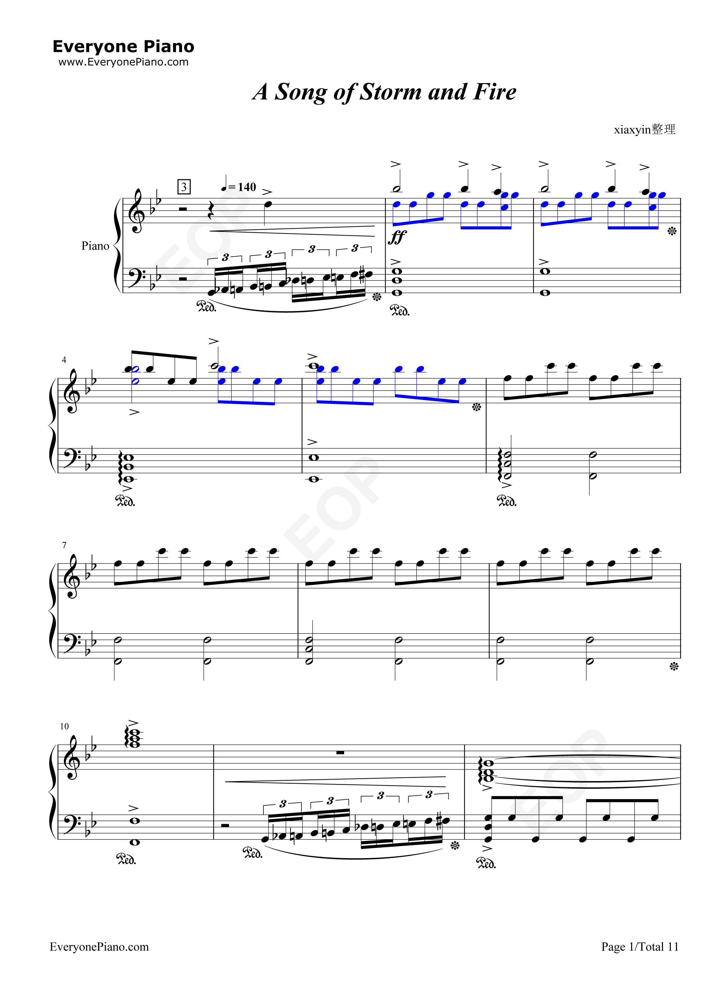 A Song of Storm and Fire钢琴谱-翼•年代记1