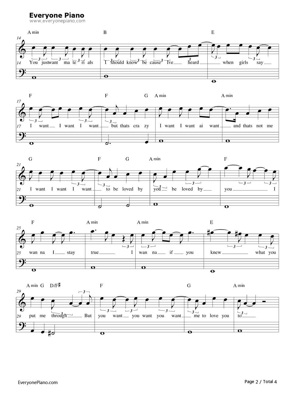 I Want钢琴谱-One Direction2