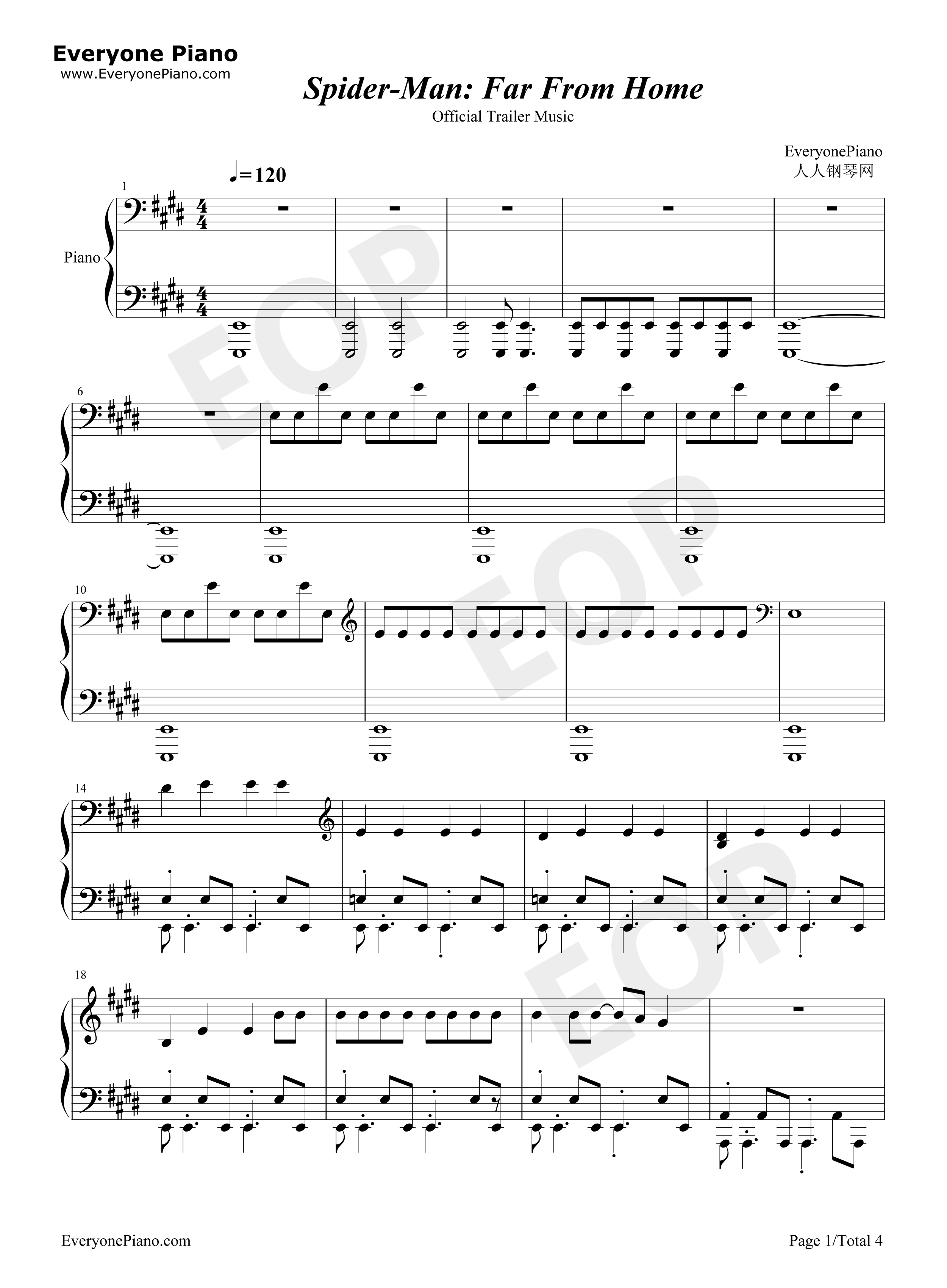 蜘蛛侠英雄远征官方预告片音乐钢琴谱-Michael Giacchino1