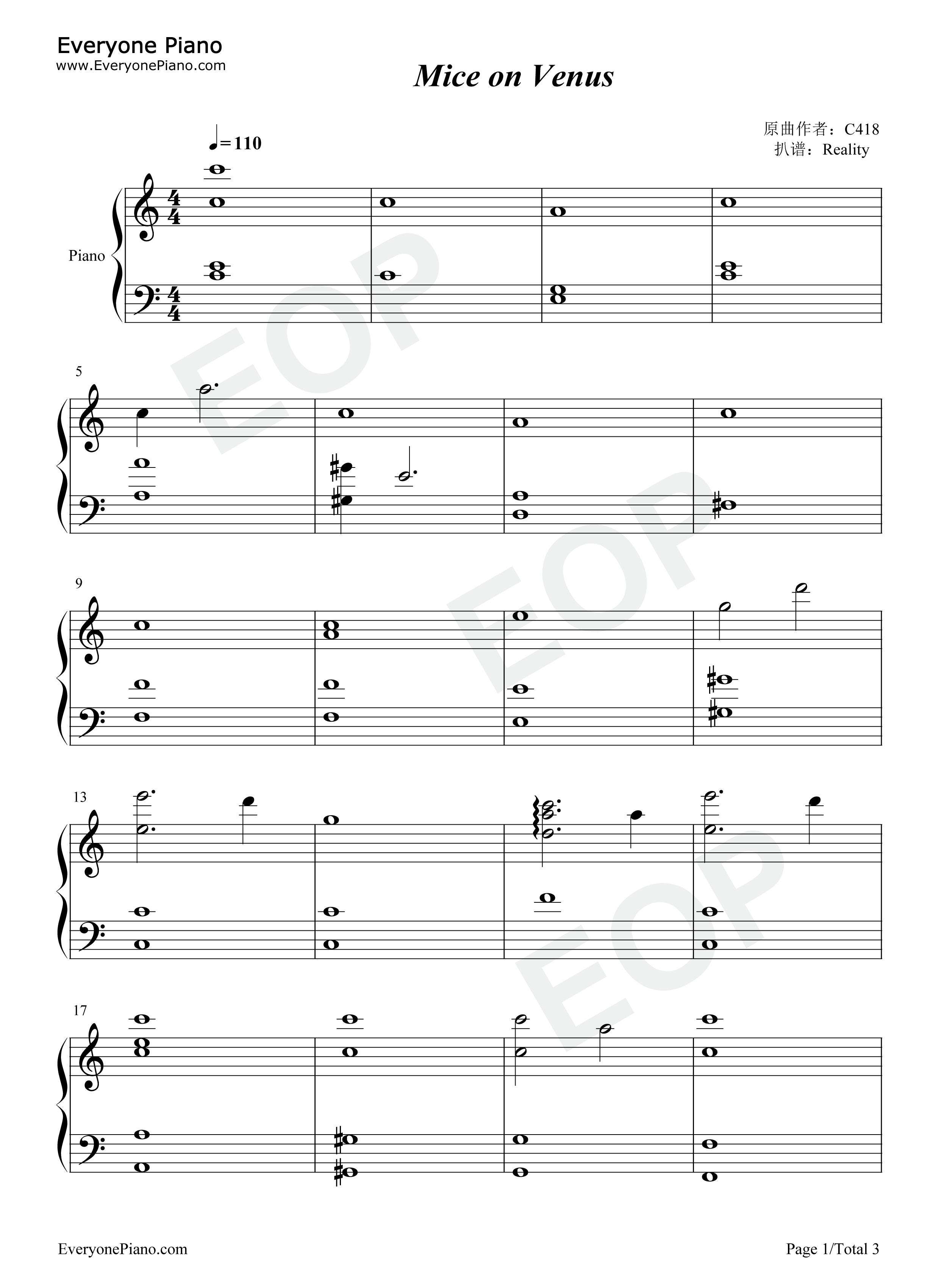 Mice on Venus钢琴谱-C4181