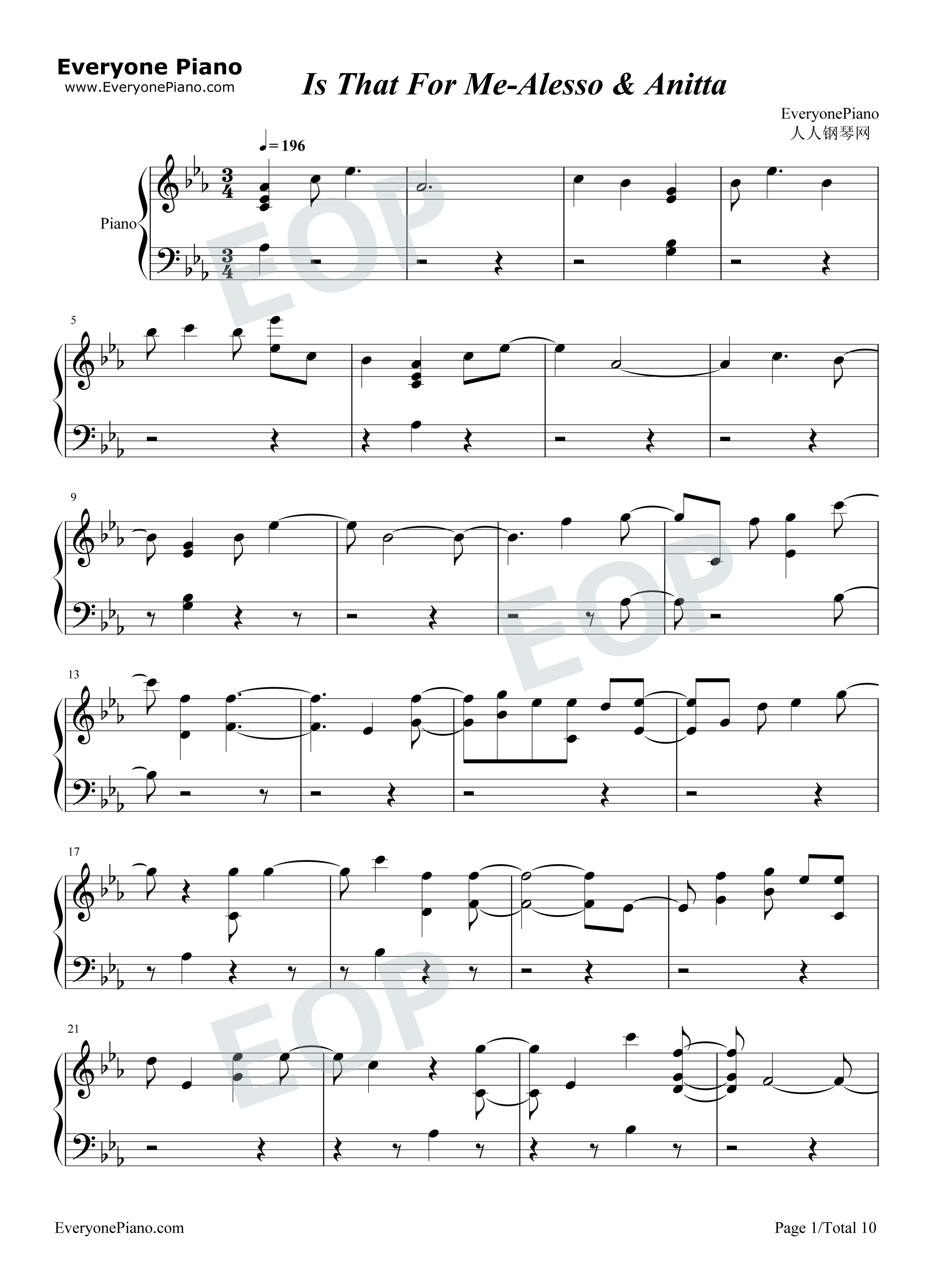 Is That For Me钢琴谱-Alesso Anitta1