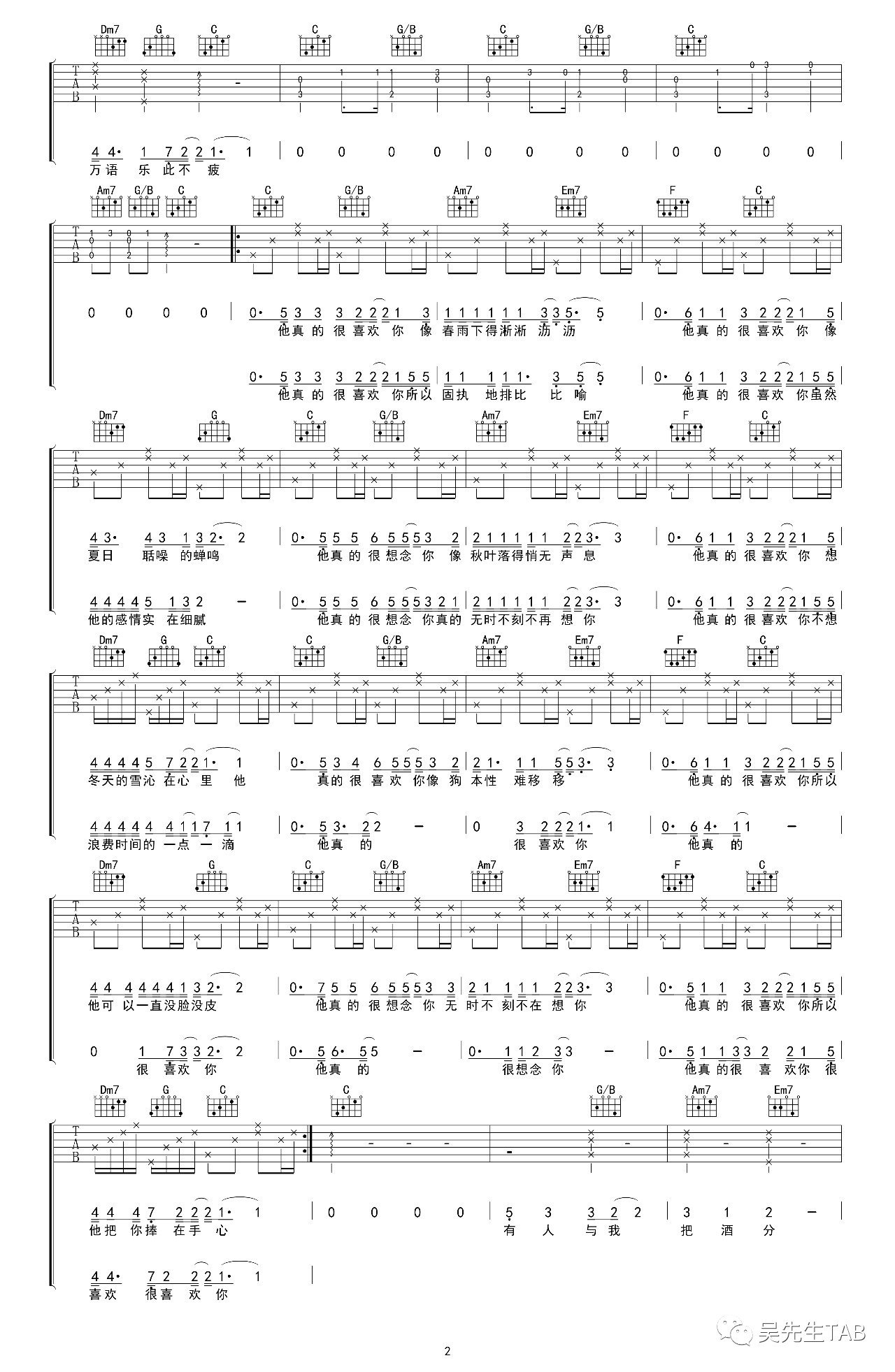 浮生吉他谱 刘莱斯 吴先生TAB制谱2