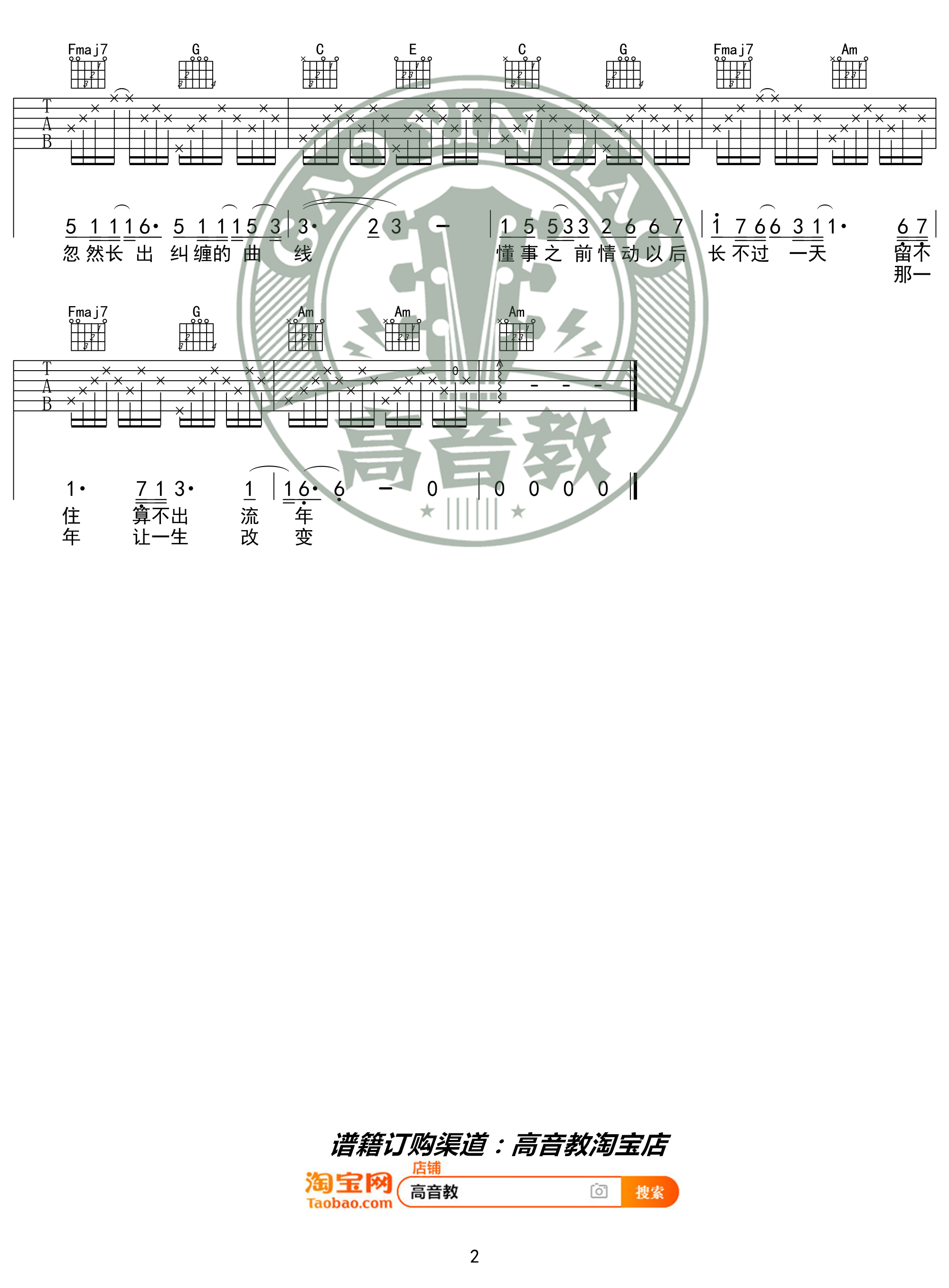 流年吉他谱 C调入门版 王菲 高音教编配 猴哥吉他教学2