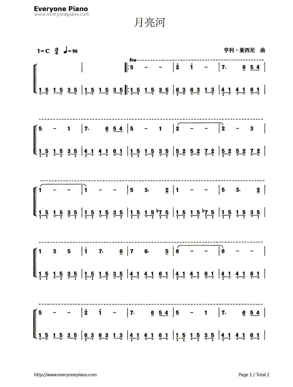 月亮河（Moon River）钢琴简谱-安迪·威廉姆斯（Andy Williams）演唱1