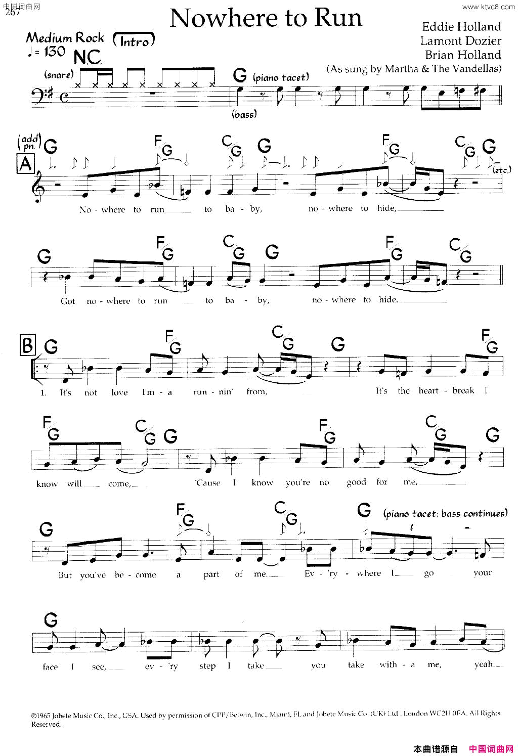 NowheretoRun带和弦五线谱Nowhere to Run带和弦五线谱简谱1