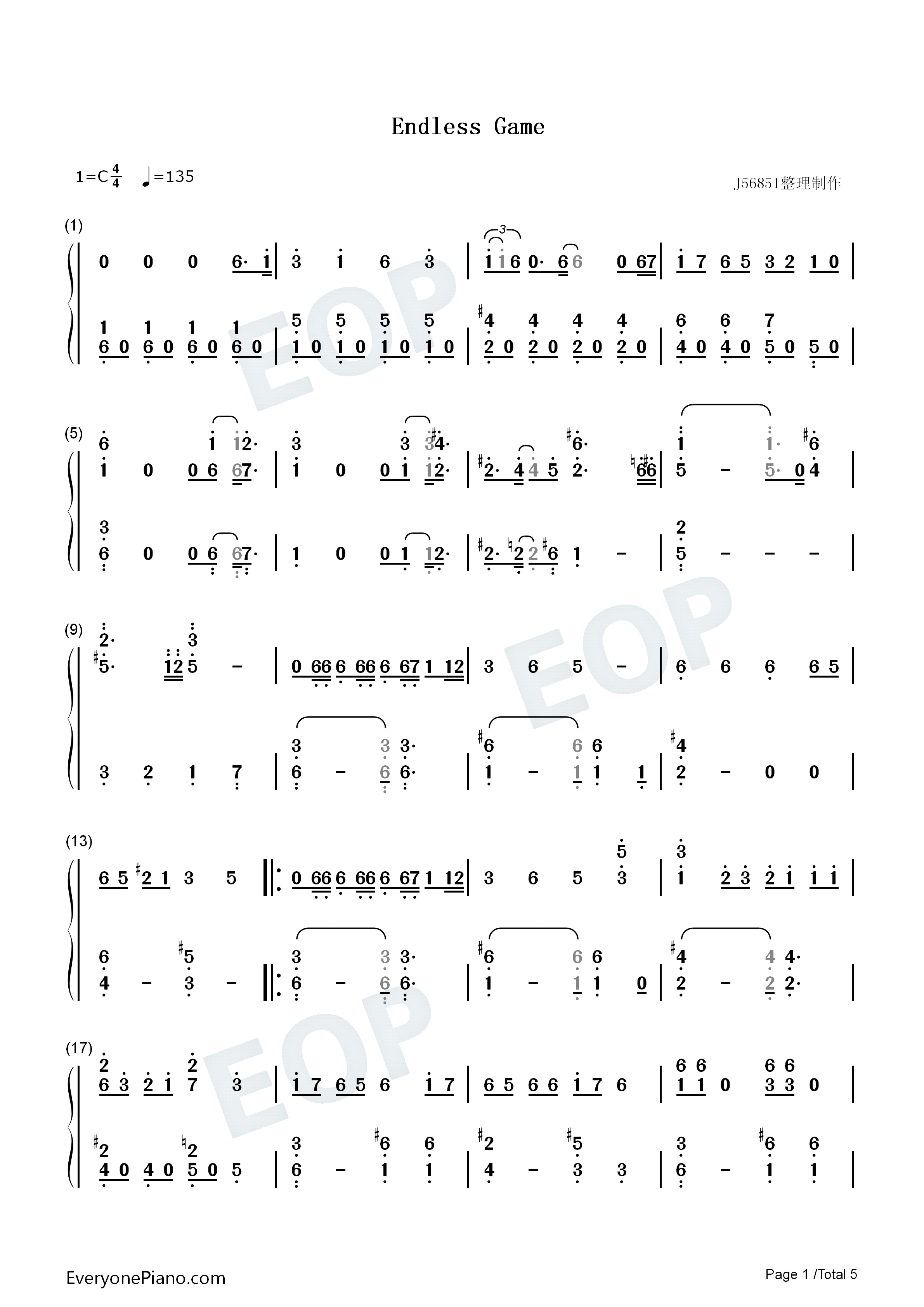 Endless Game钢琴简谱-岚演唱1