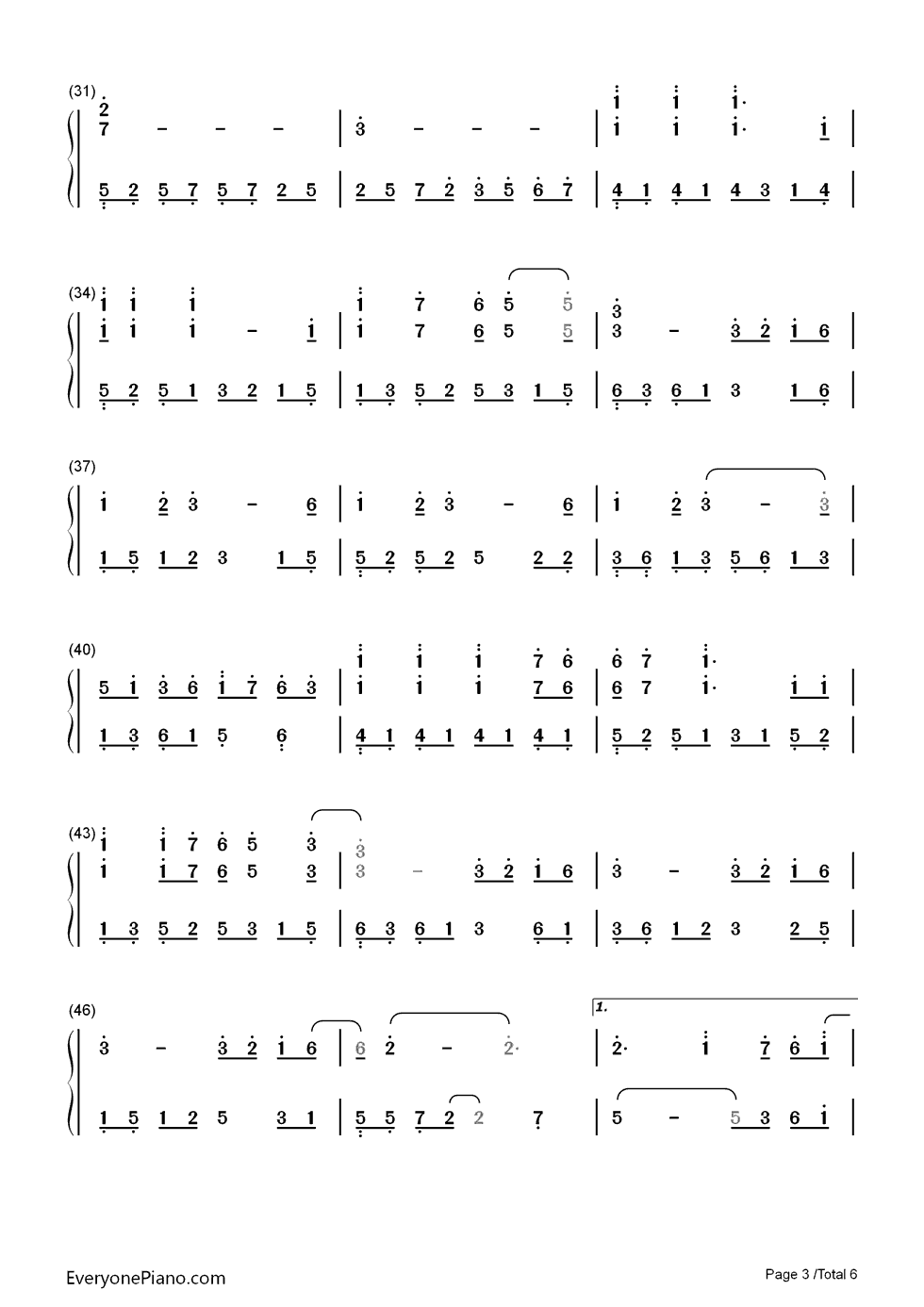 偏爱钢琴简谱-数字双手-张芸京3